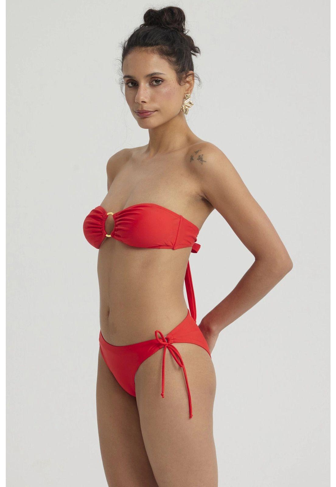 Traje De Baño Mujer Top Strapless Rojo-3