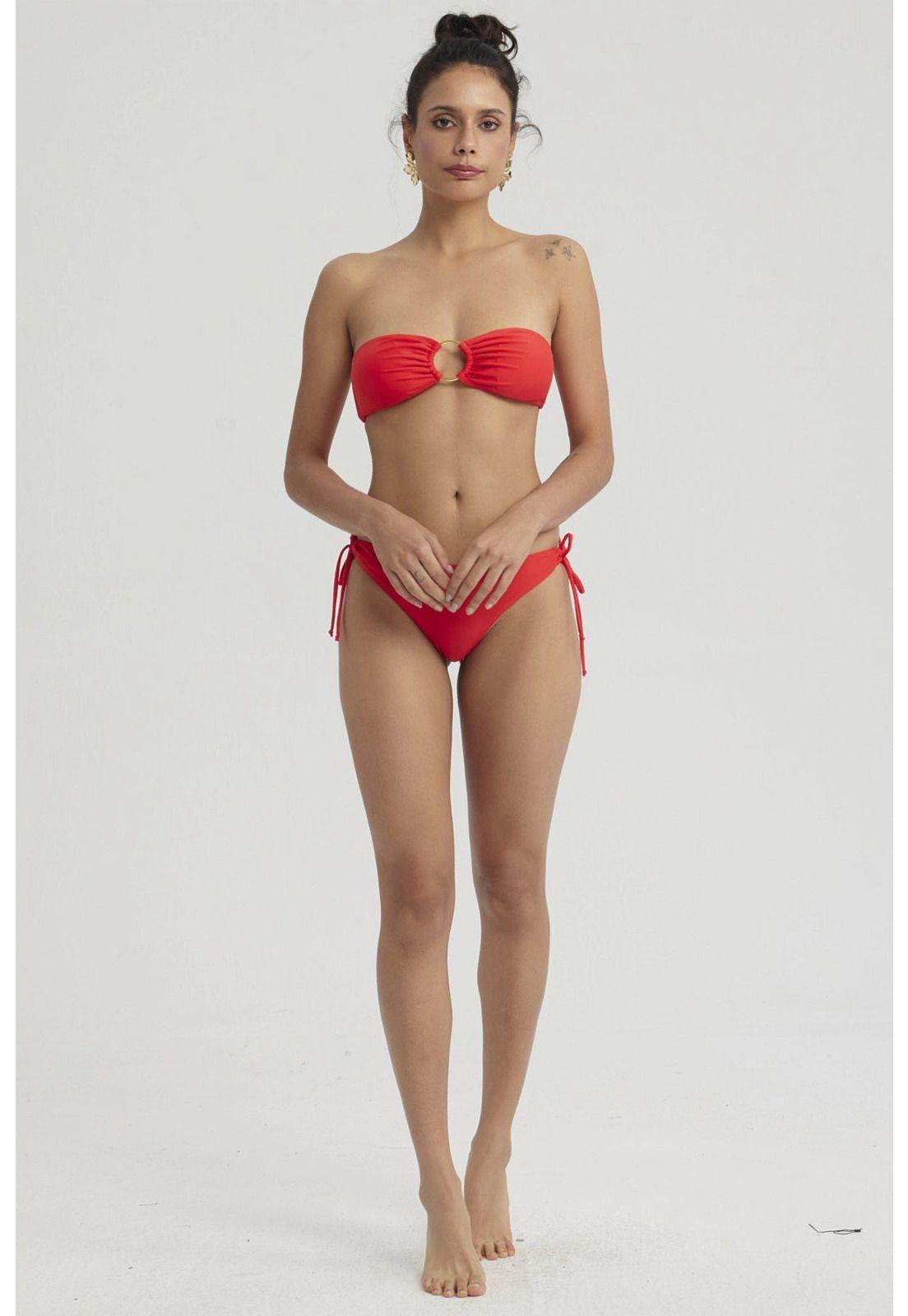 Traje De Baño Mujer Top Strapless Rojo-7