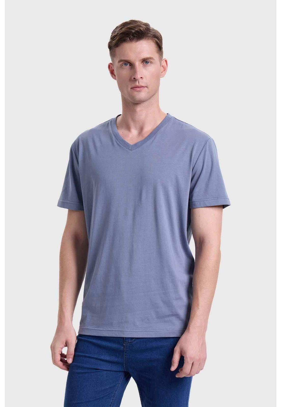 Polera Hombre Cuello V Básica Azul-0
