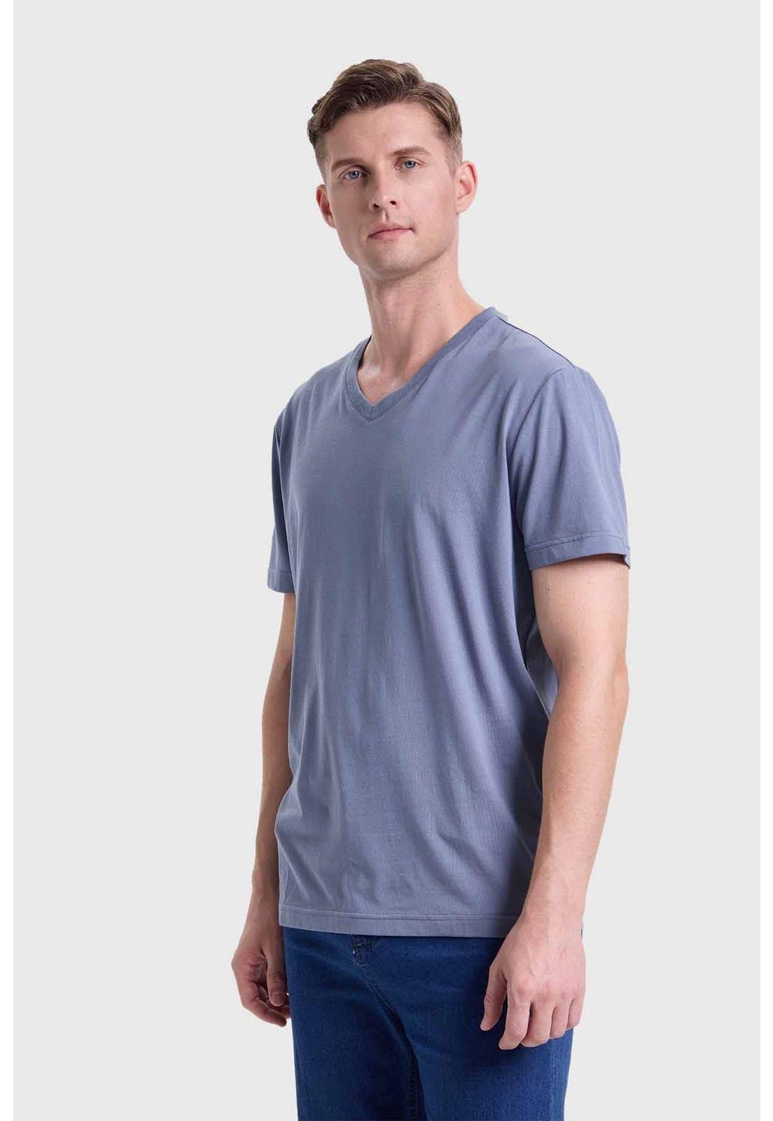 Polera Hombre Cuello V Básica Azul-1