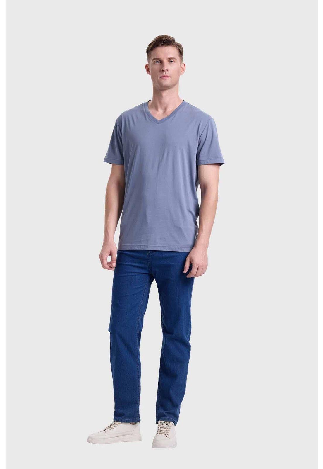 Polera Hombre Cuello V Básica Azul-3