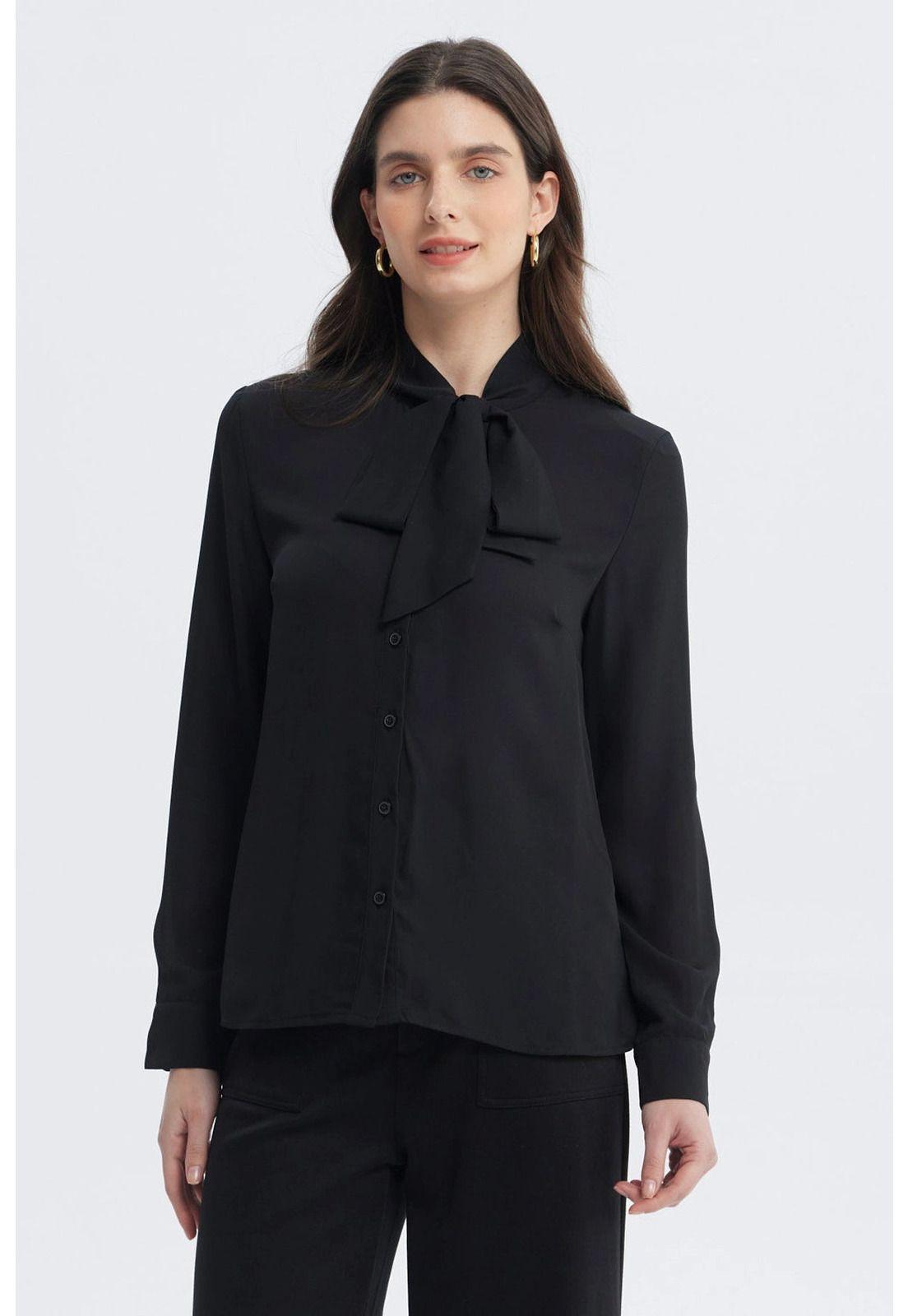 Blusa Mujer Lazo En El Cuello Negro-0