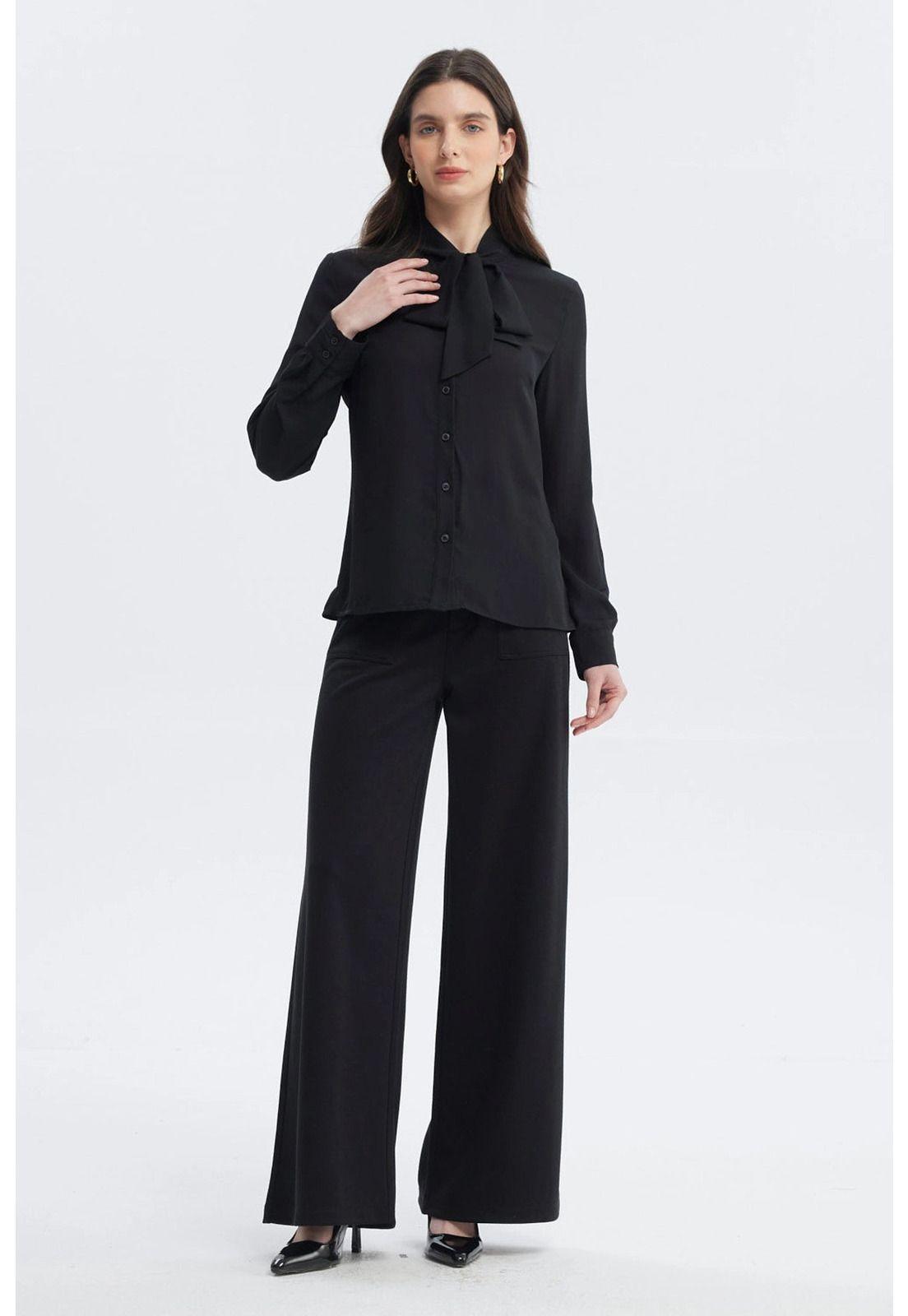 Blusa Mujer Lazo En El Cuello Negro-3