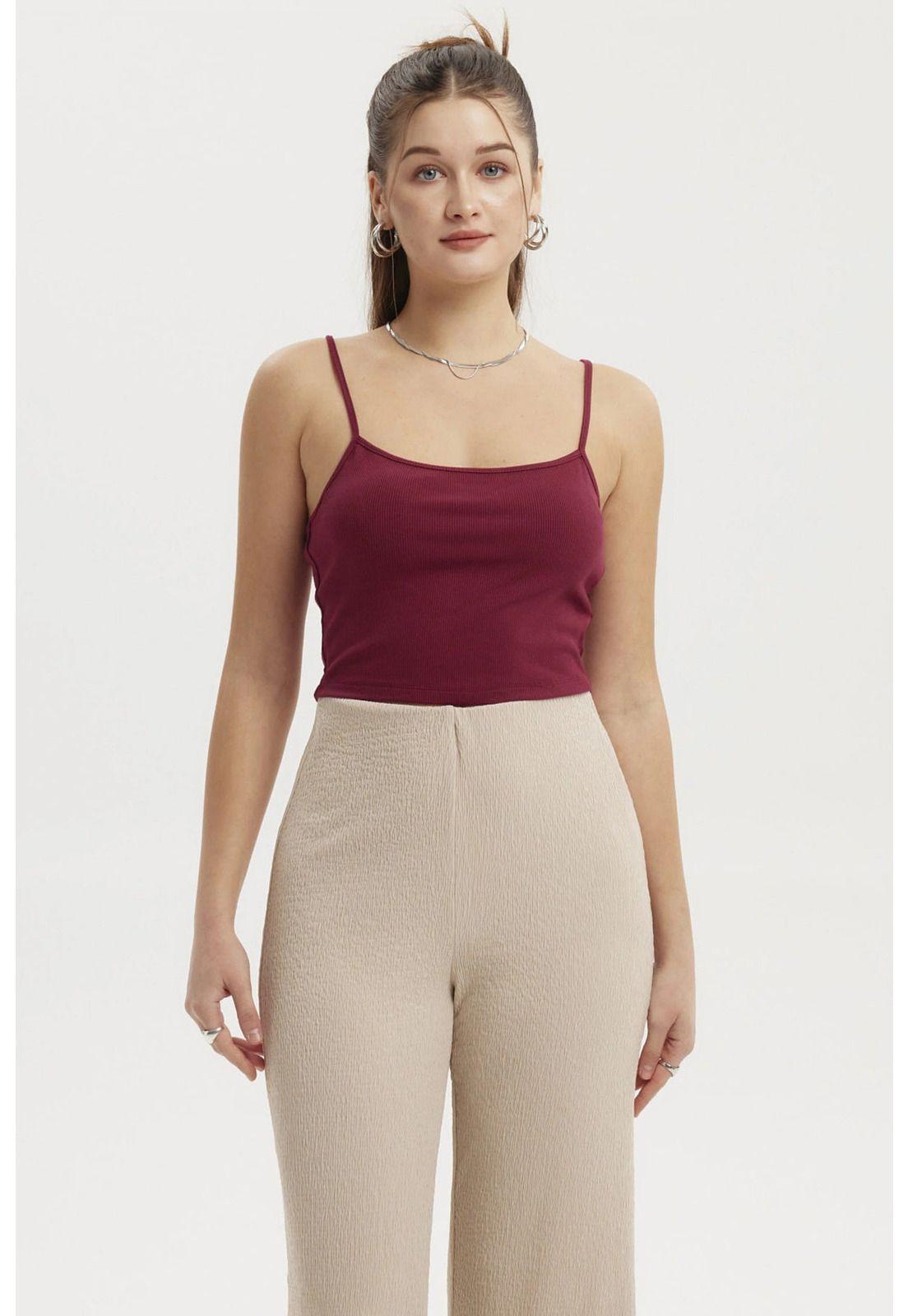 Polera Peto Mujer Crop Rib Vino Oscuro-1