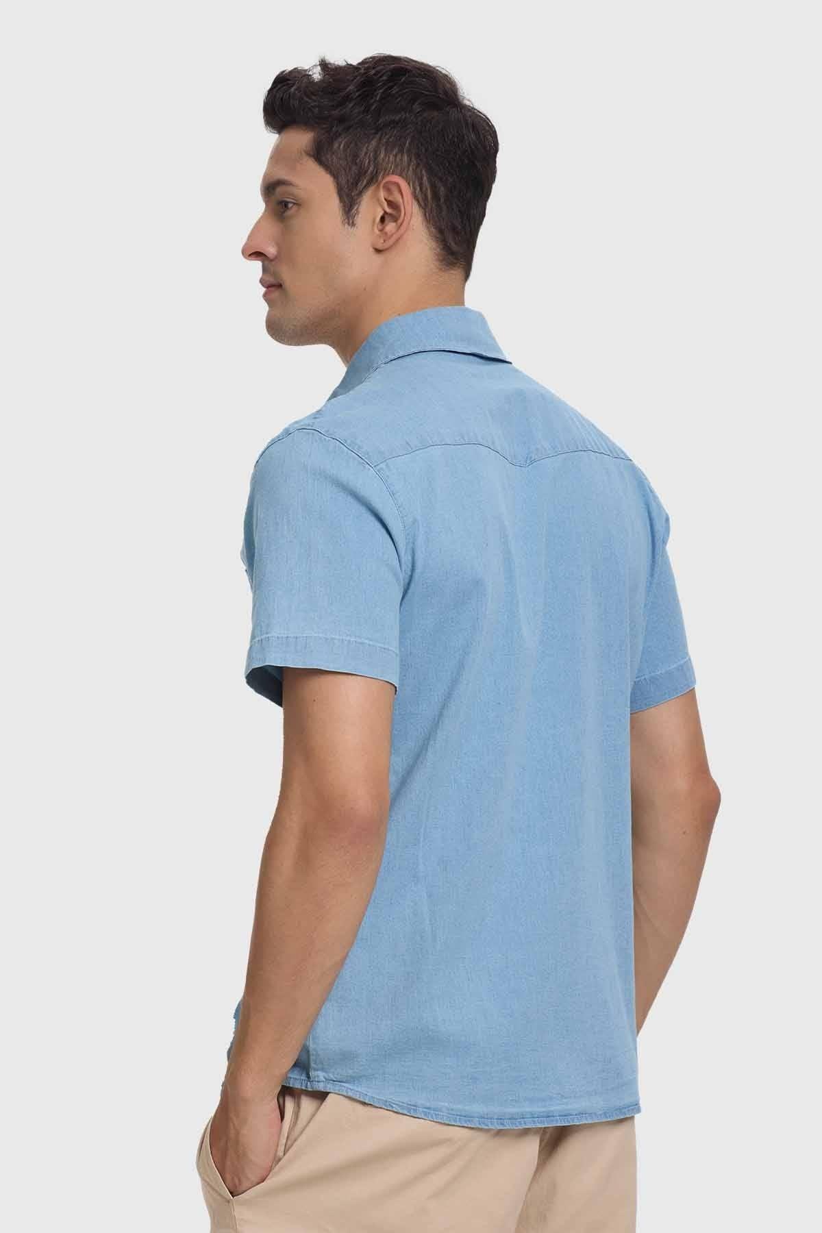 Camisa Hombre Bolsillo Celeste-2