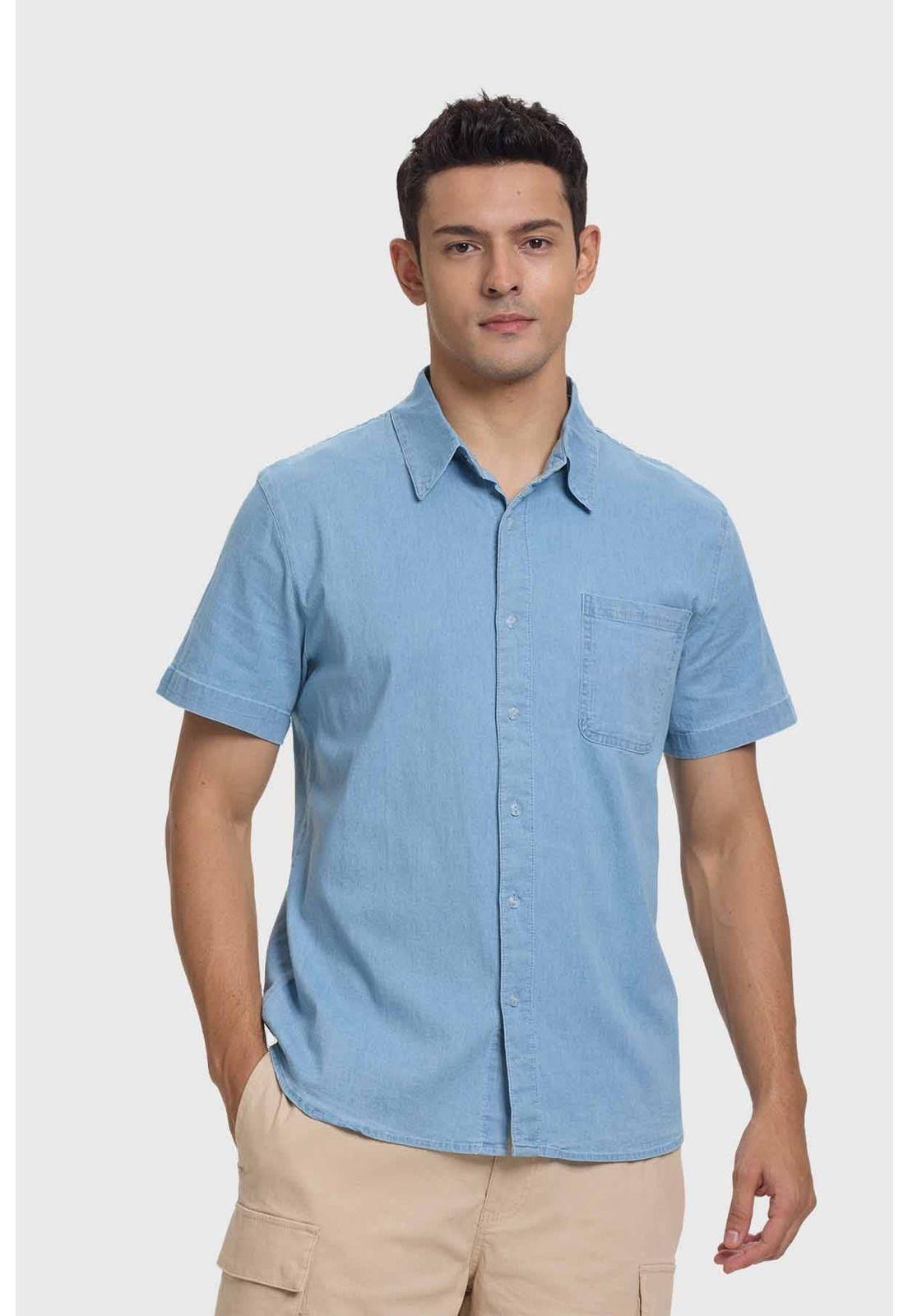 Camisa Hombre Bolsillo Celeste-0