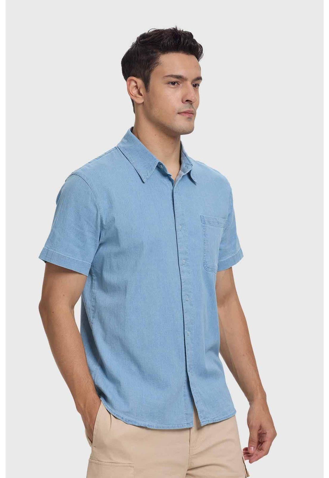 Camisa Hombre Bolsillo Celeste-1