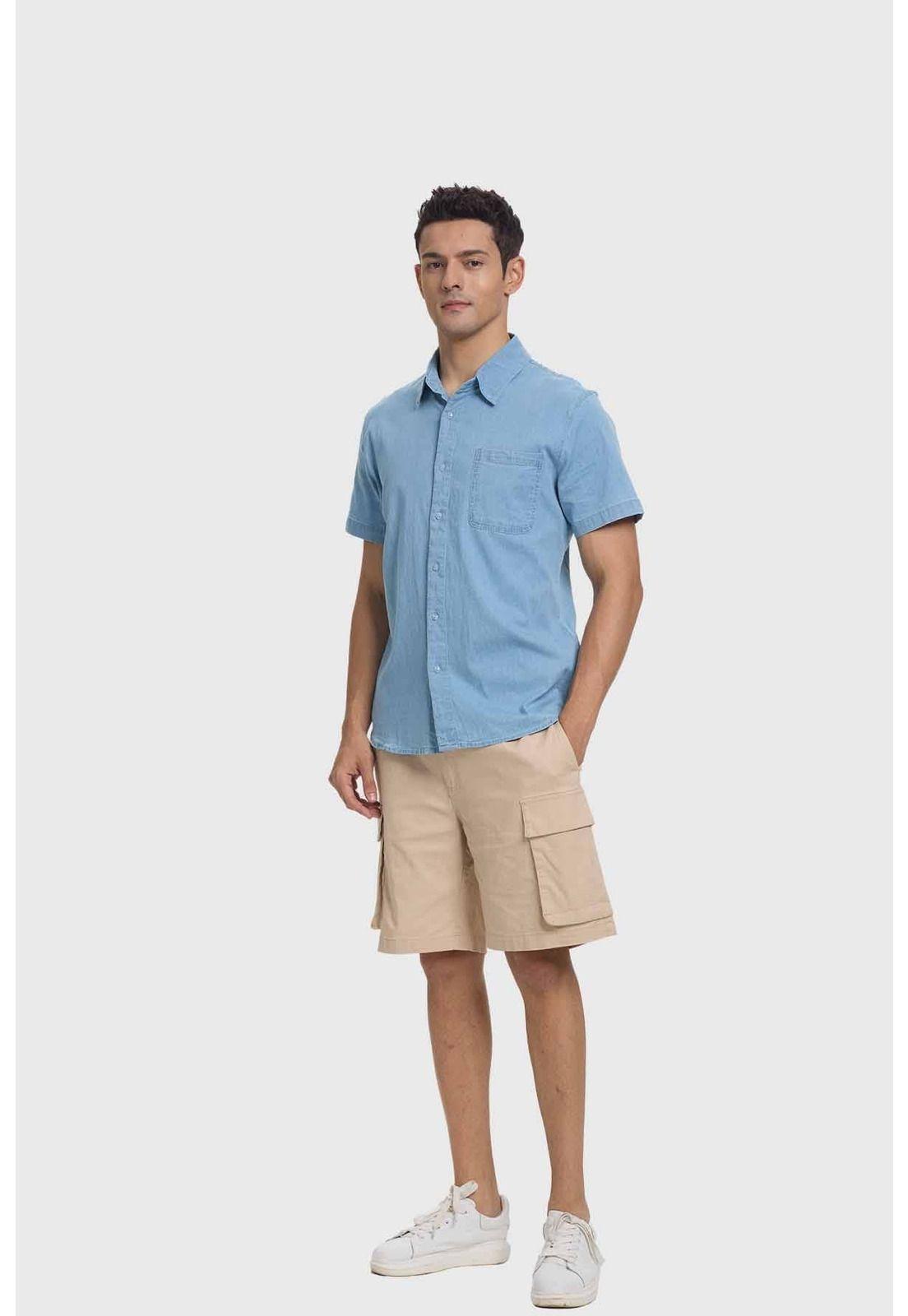 Camisa Hombre Bolsillo Celeste-3