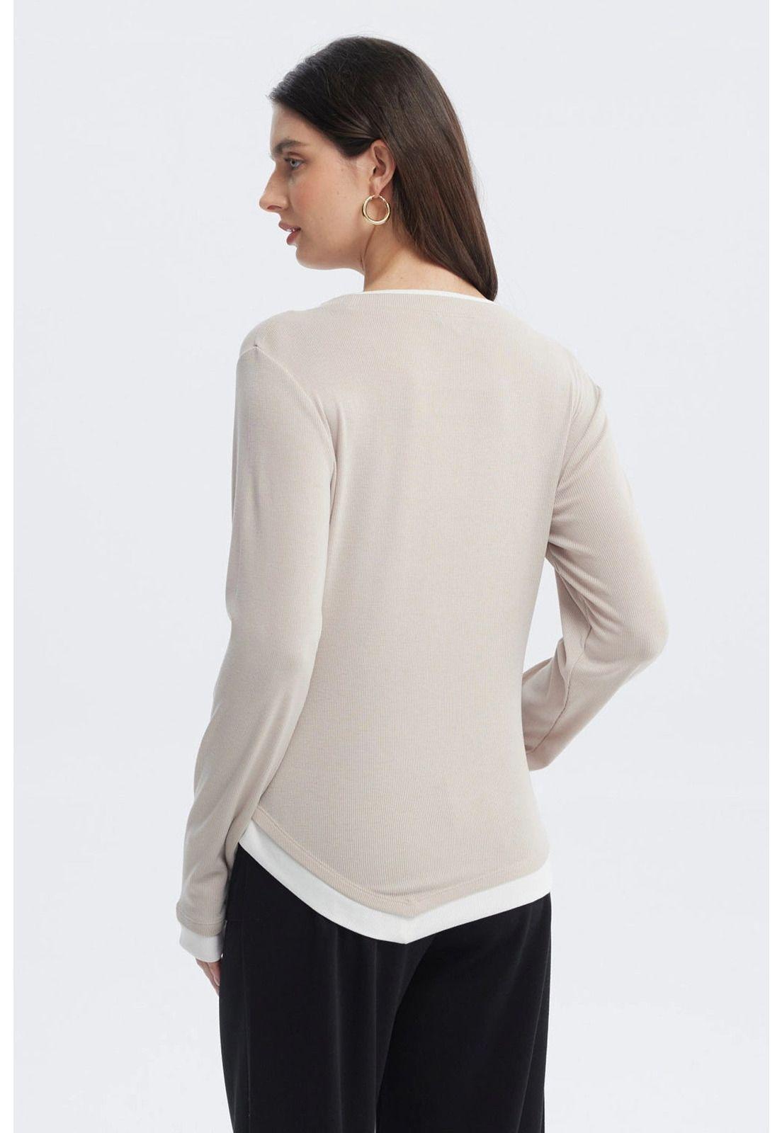 Polera Mujer Borde En Contraste Beige-2