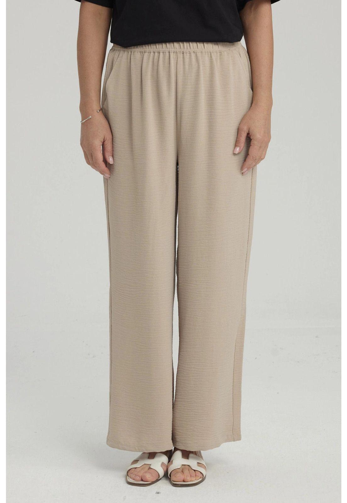 Pantalón Mujer Crep Pinzas Arena-0