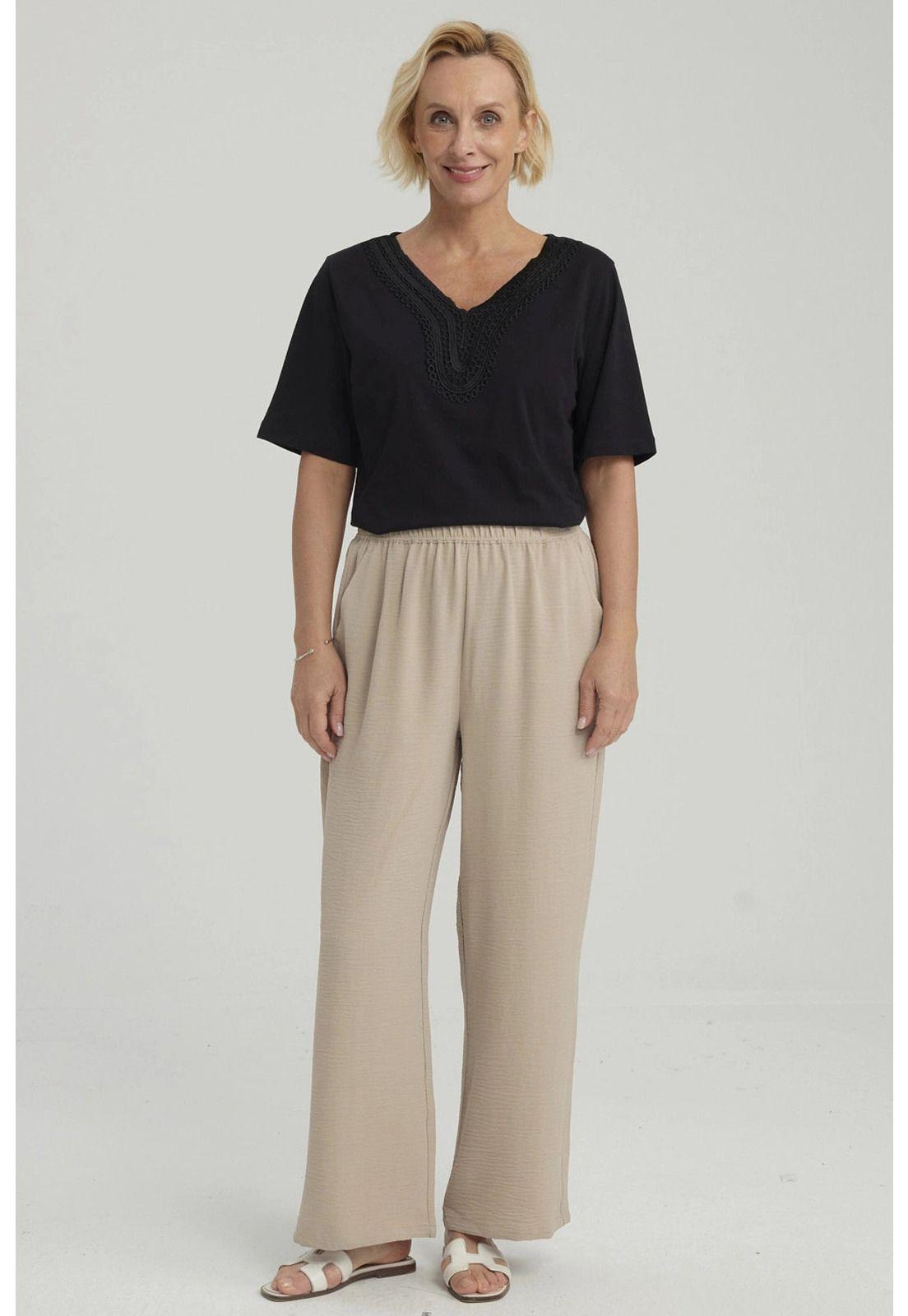 Pantalón Mujer Crep Pinzas Arena-3