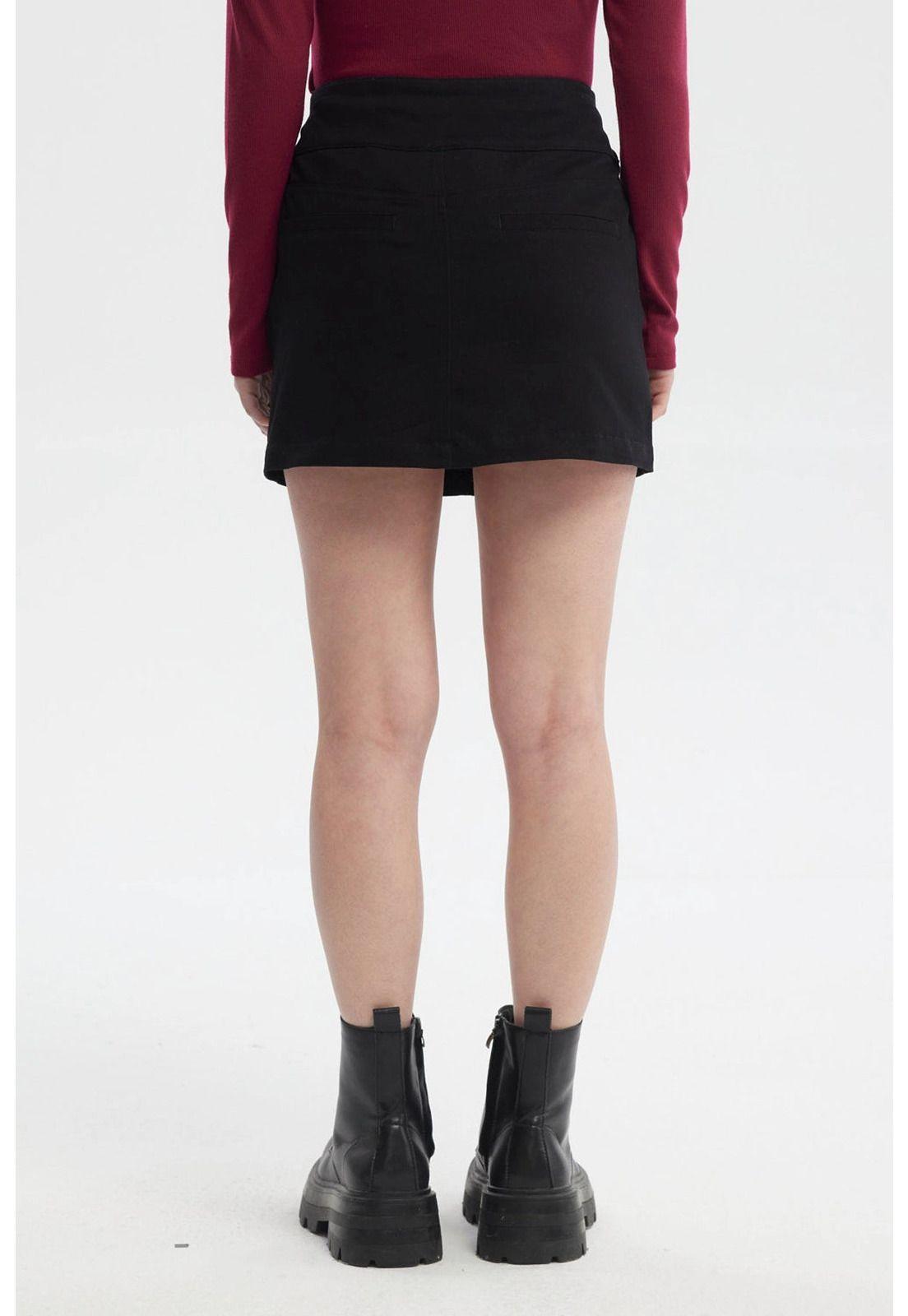 Falda Mujer Botones Lateral Negro-2