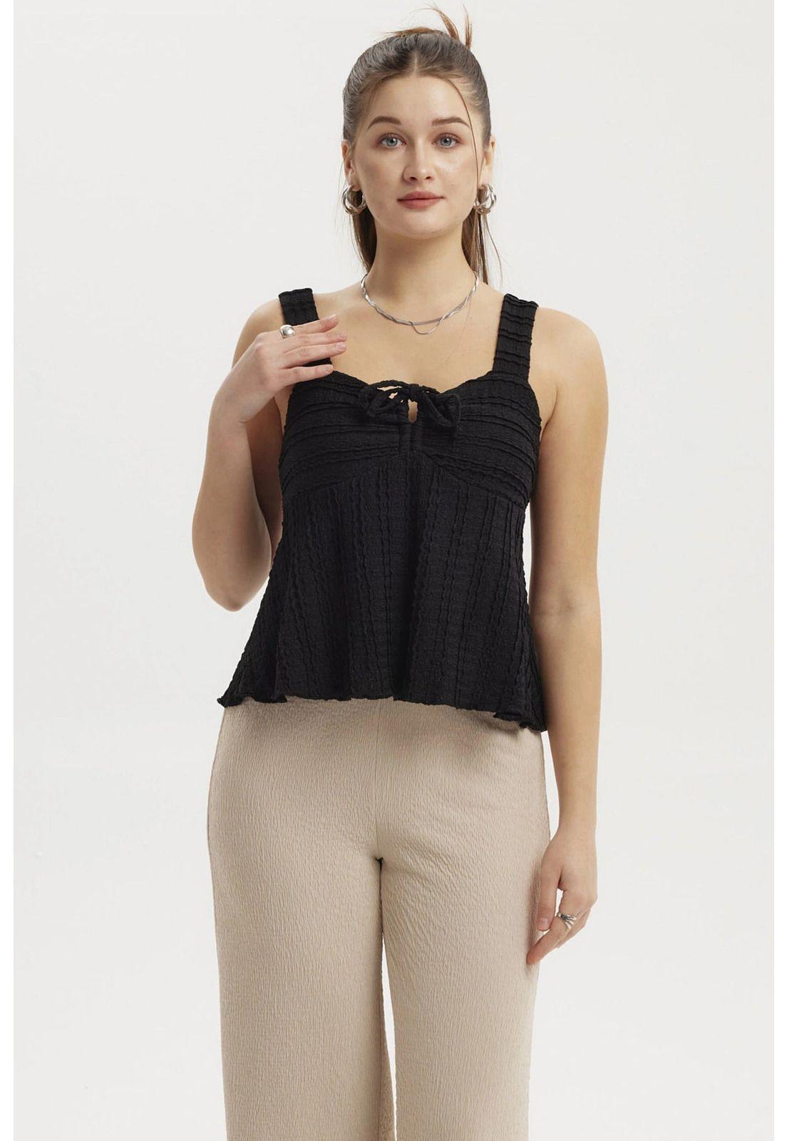 Polera Mujer Textura Cinta Negro-0