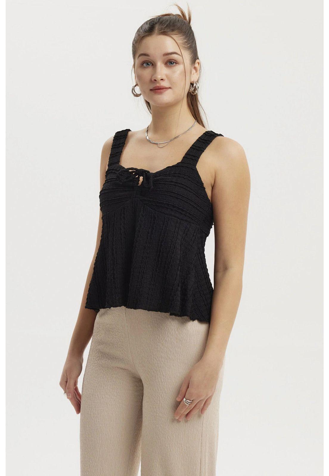 Polera Mujer Textura Cinta Negro-1