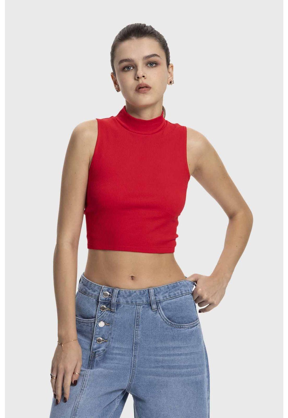 Polera Mujer Estilo Peto Rojo-0