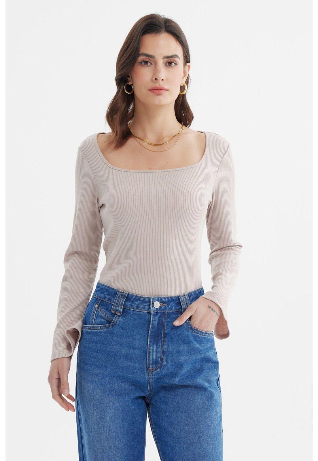 Polera Mujer Escote Bardot Rib Gris-0