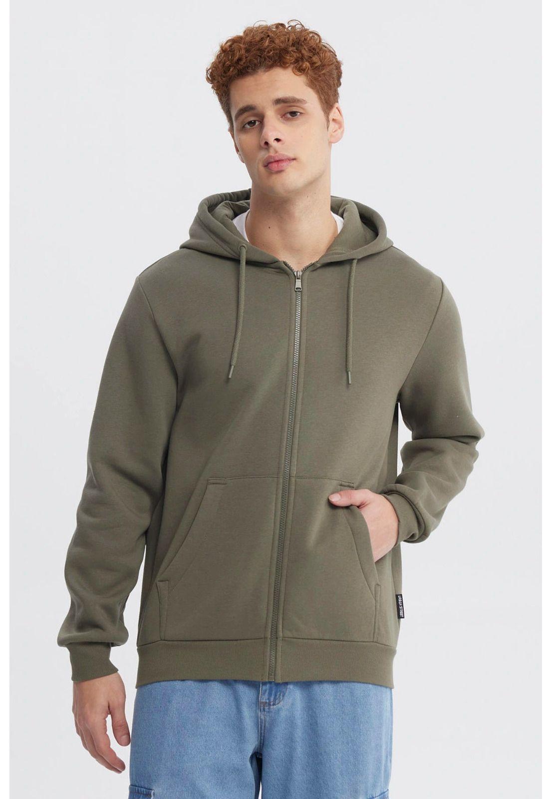 Polerón Hombre Full Zipper Basico Verde Militar-0