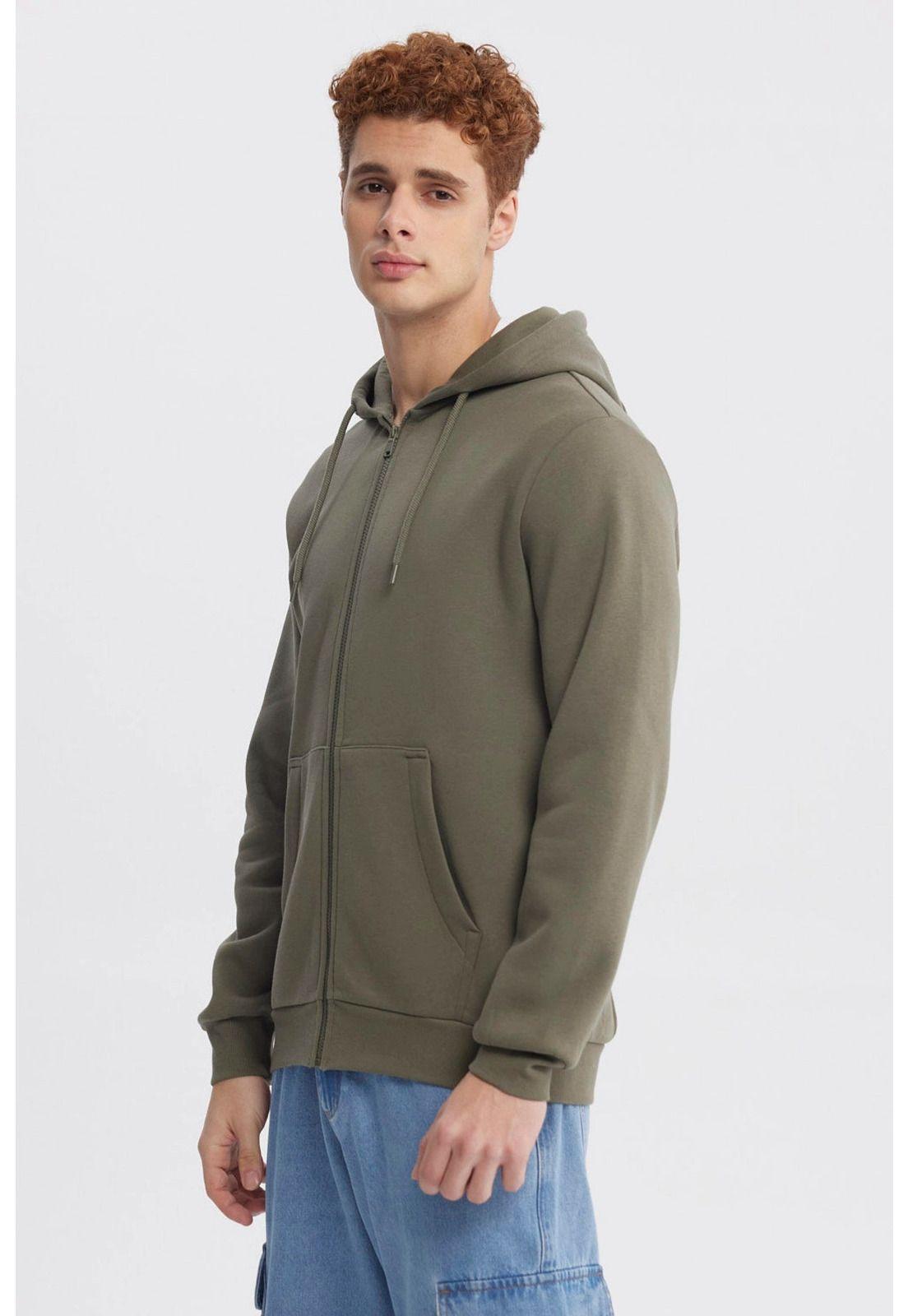 Polerón Hombre Full Zipper Basico Verde Militar-1