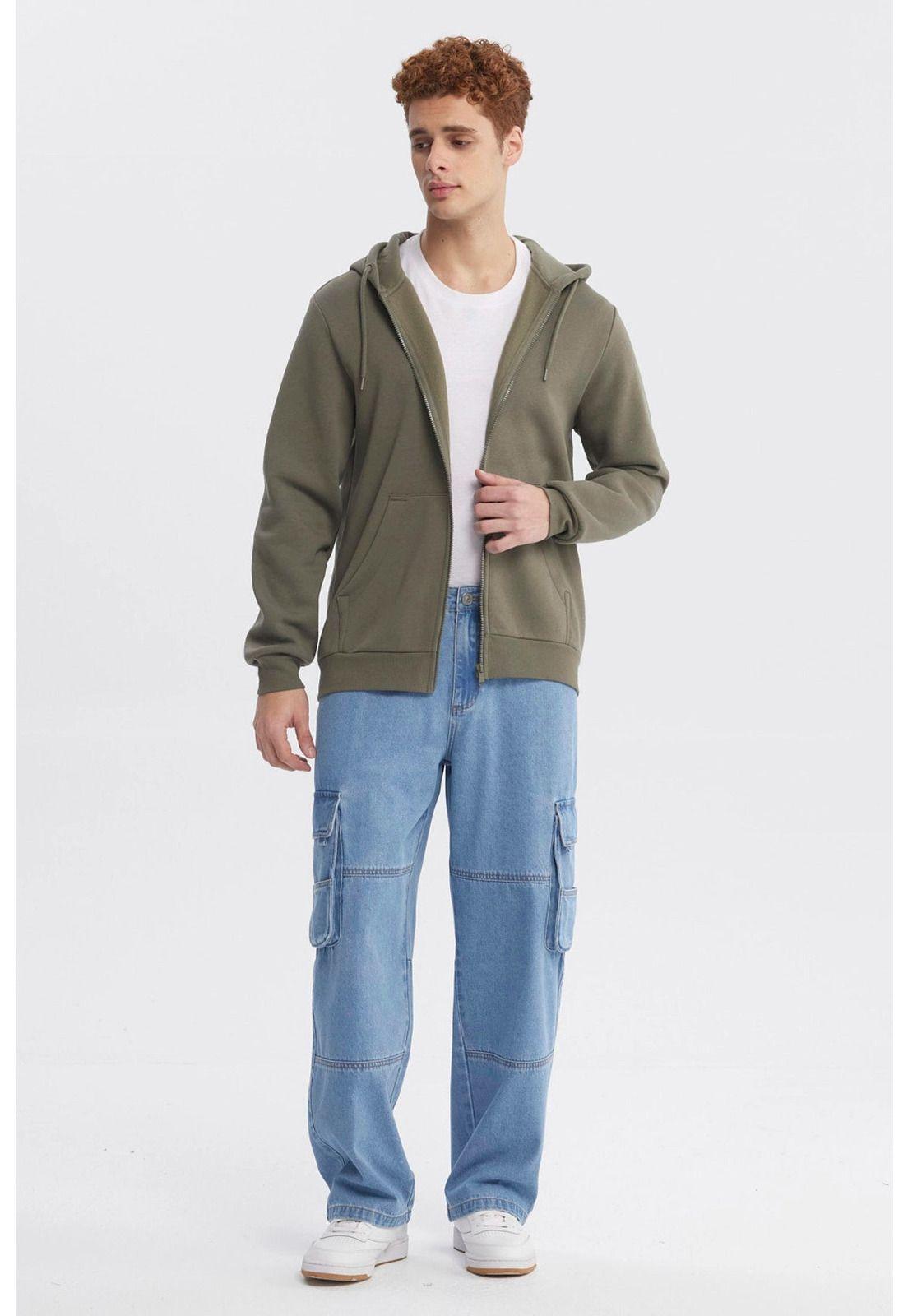 Polerón Hombre Full Zipper Basico Verde Militar-3