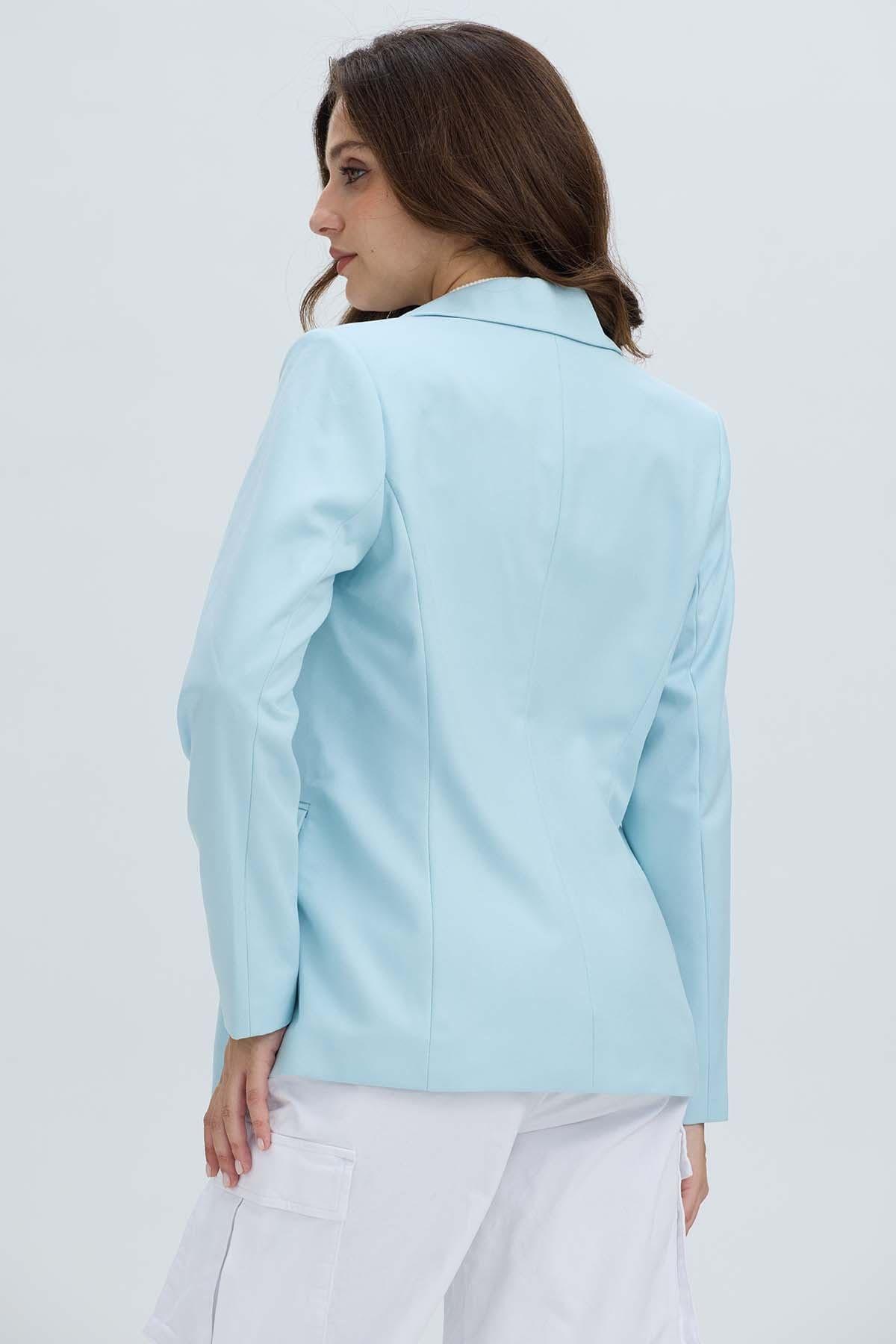 Blazer Mujer Largo 1 Botón Celeste Claro-2