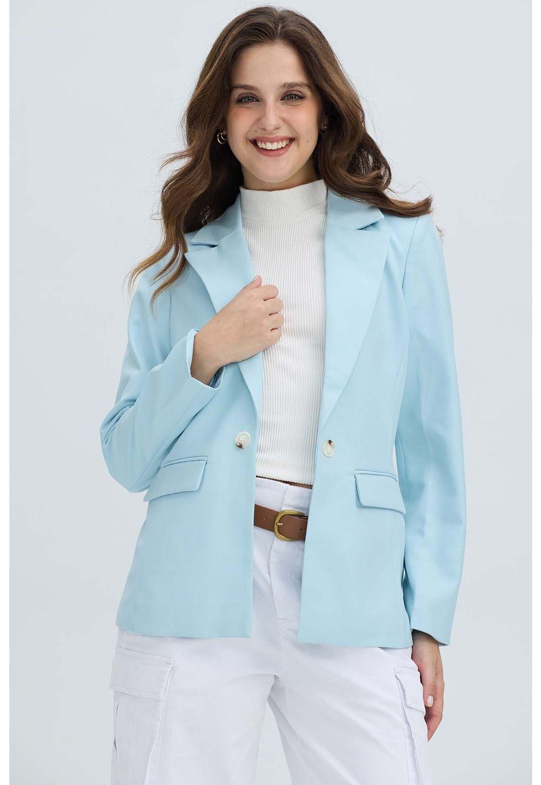 Blazer Mujer Largo 1 Botón Celeste Claro-0