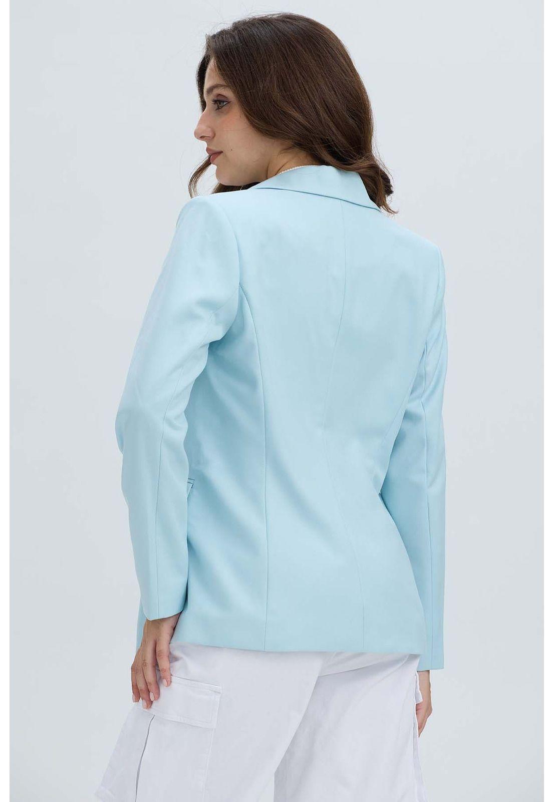 Blazer Mujer Largo 1 Botón Celeste Claro-2