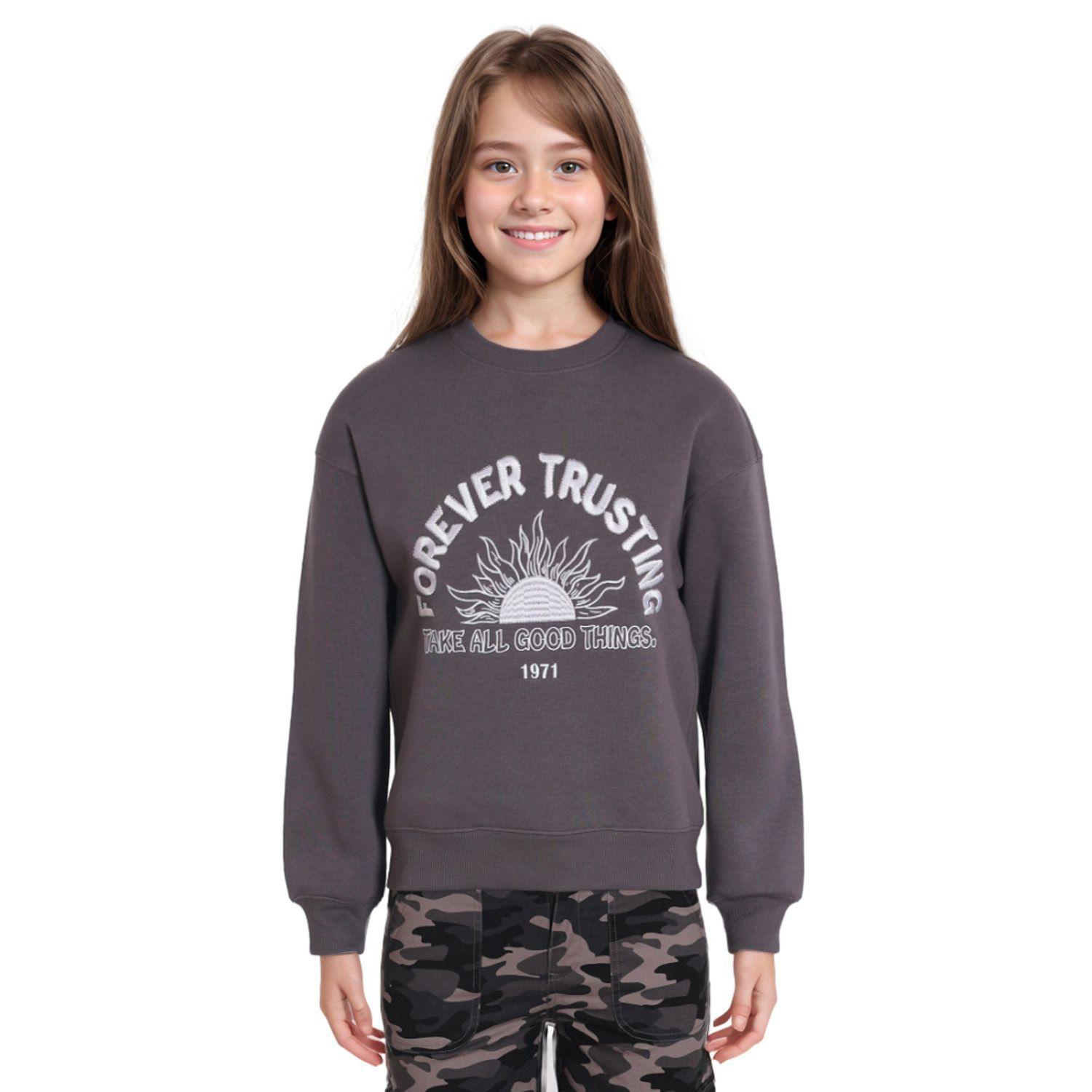 Polerón Niña Oversize Bordado Gris Grafito-0