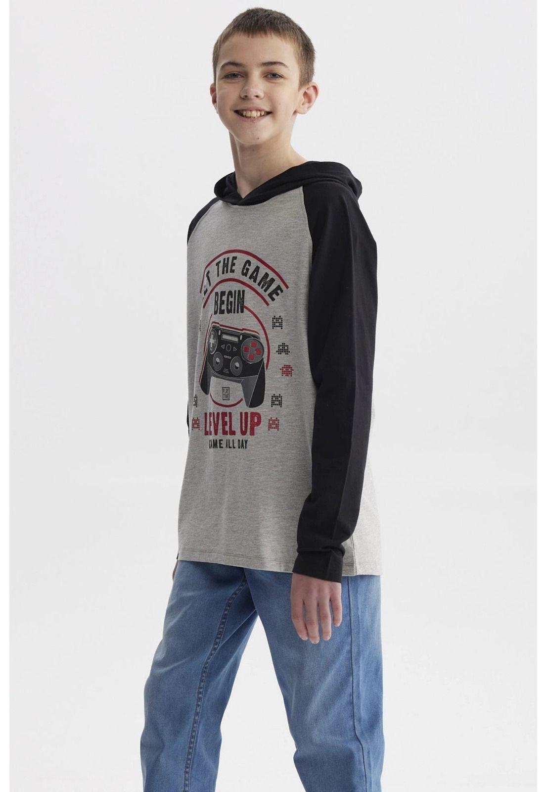 Polera Niño Teen Bicolor Gris Melange-1