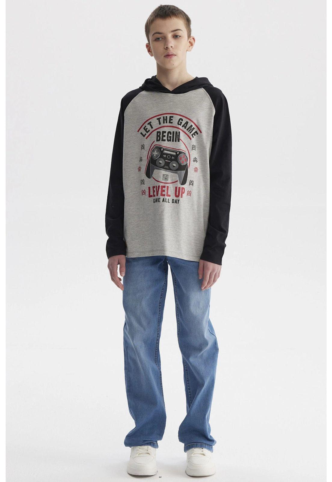 Polera Niño Teen Bicolor Gris Melange-3