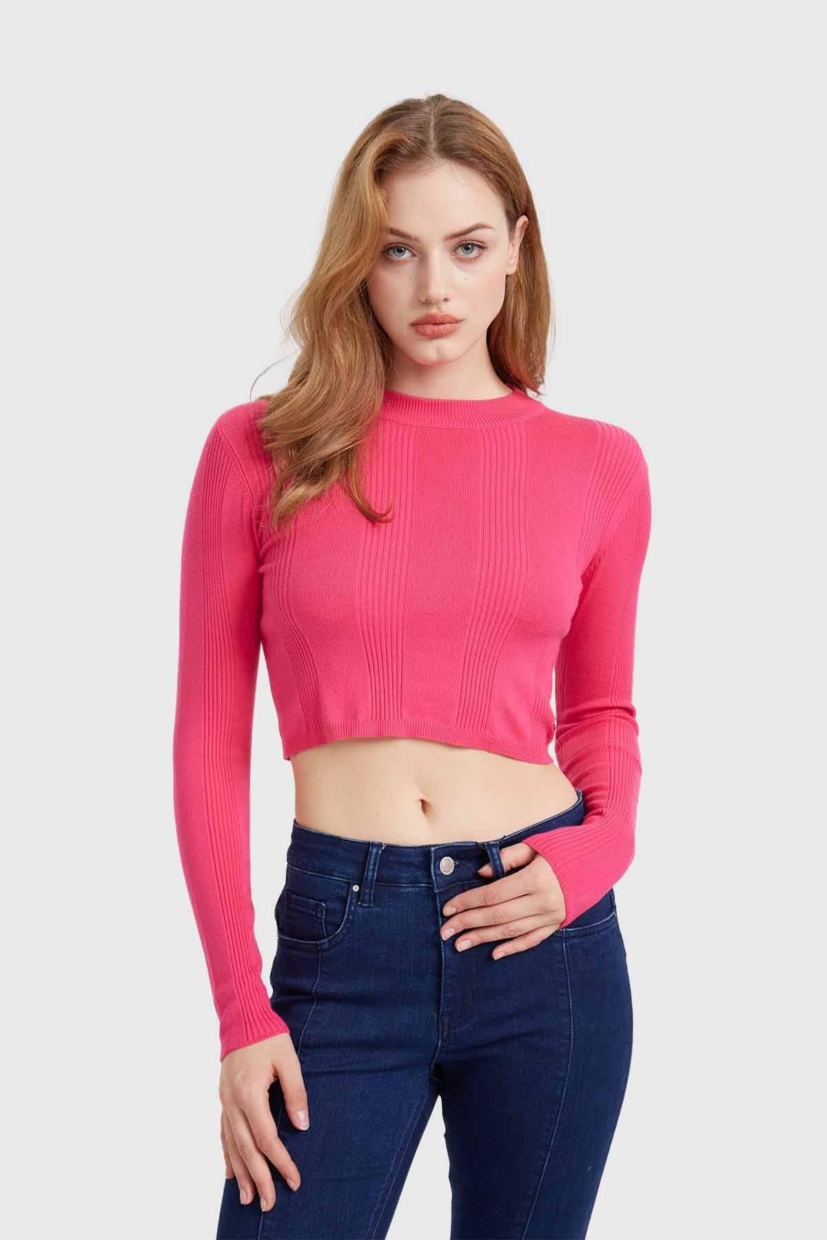 Sweater Mujer Crop Fucsia-0