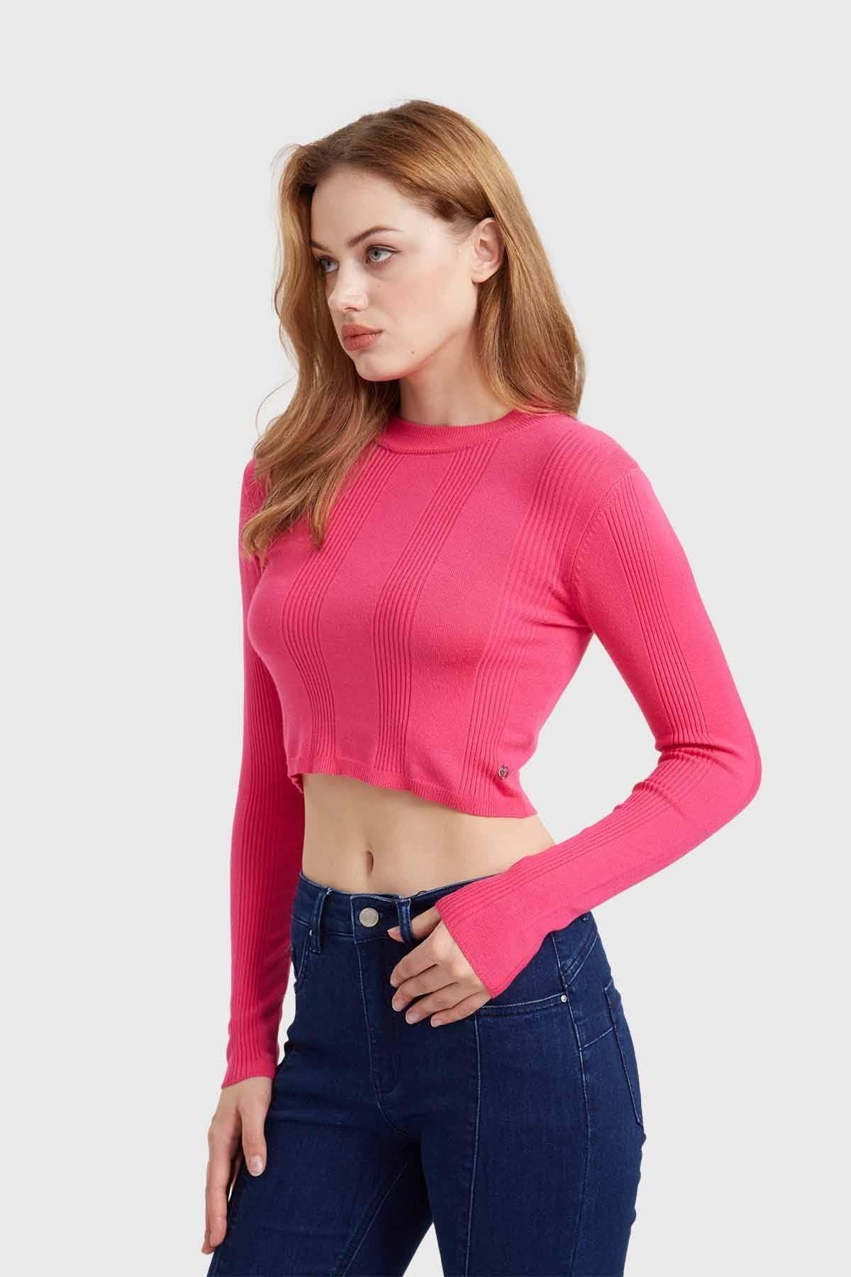Sweater Mujer Crop Fucsia-1