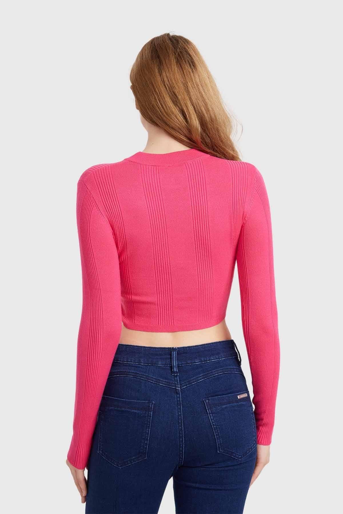 Sweater Mujer Crop Fucsia-2