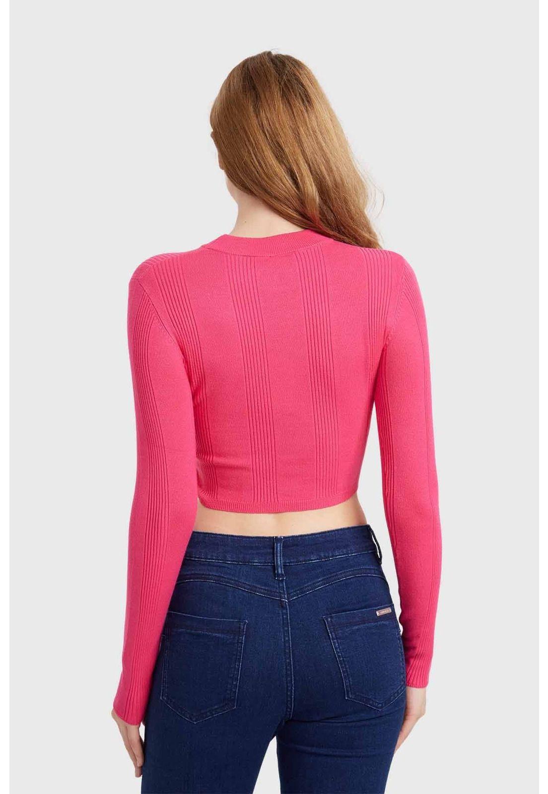 Sweater Mujer Crop Fucsia-2