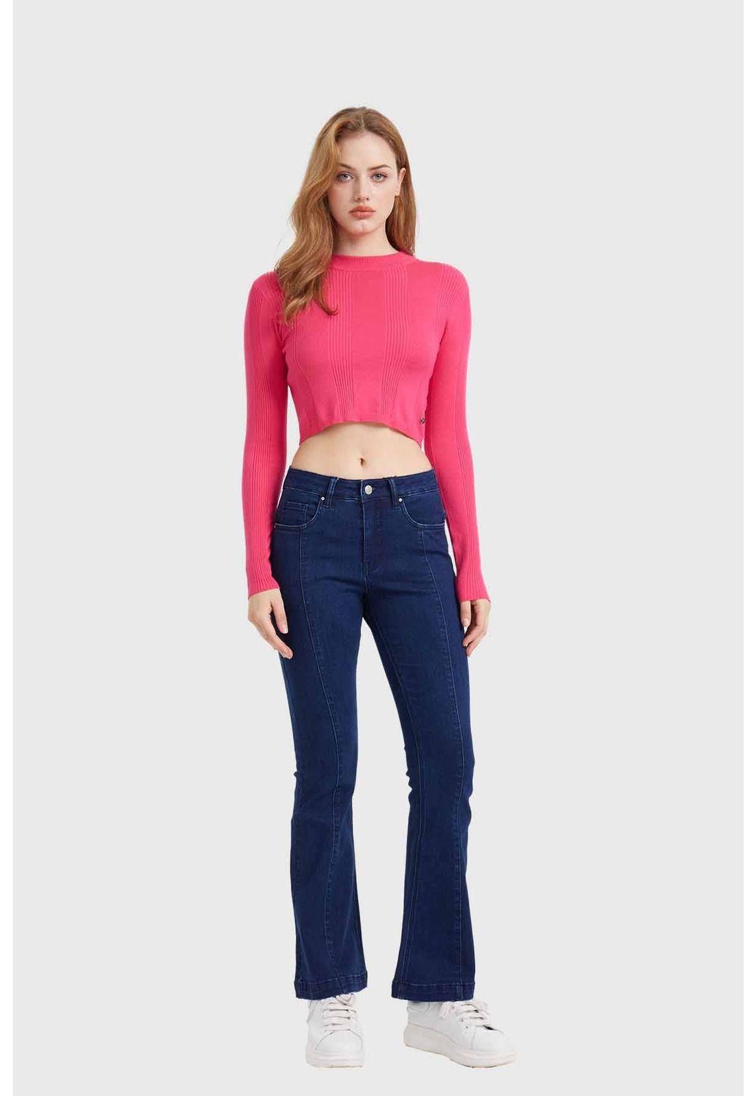 Sweater Mujer Crop Fucsia-3