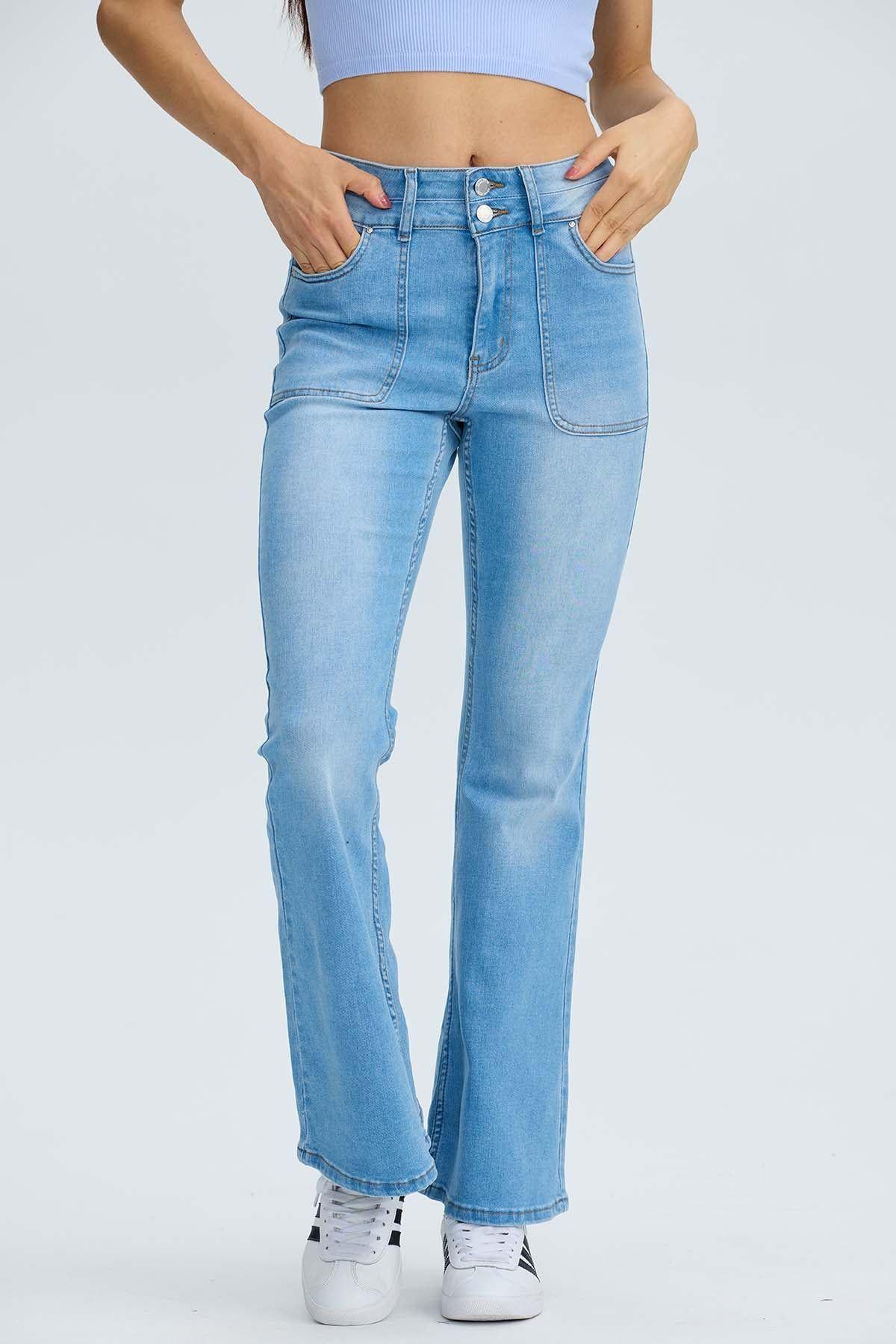 Jeans Mujer Flare Bolsillo Azul Claro-0