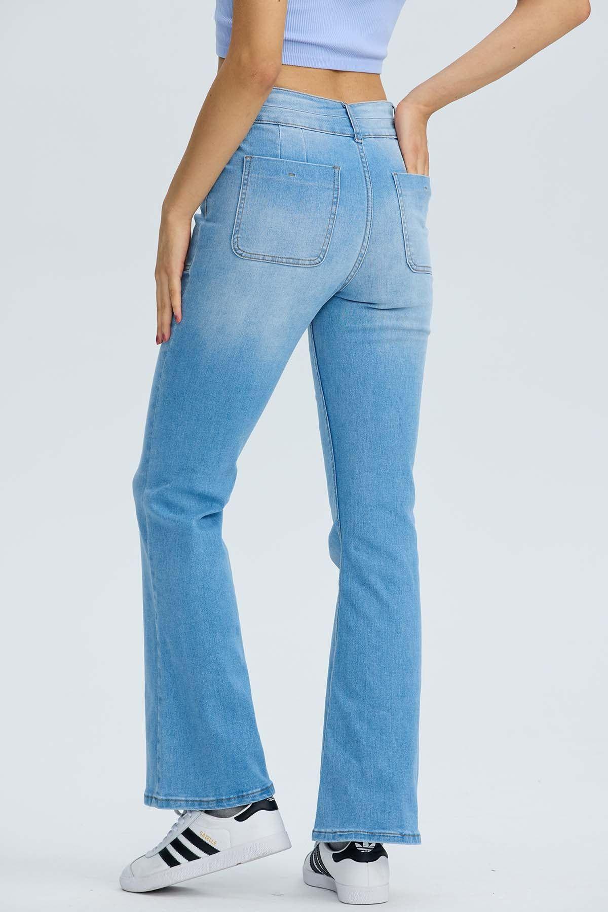 Jeans Mujer Flare Bolsillo Azul Claro-1