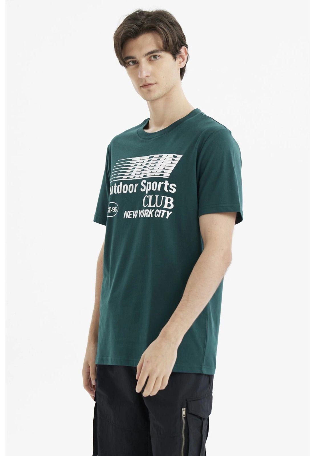 Polera Hombre Regular Fit Print New York Verde Oscuro-1