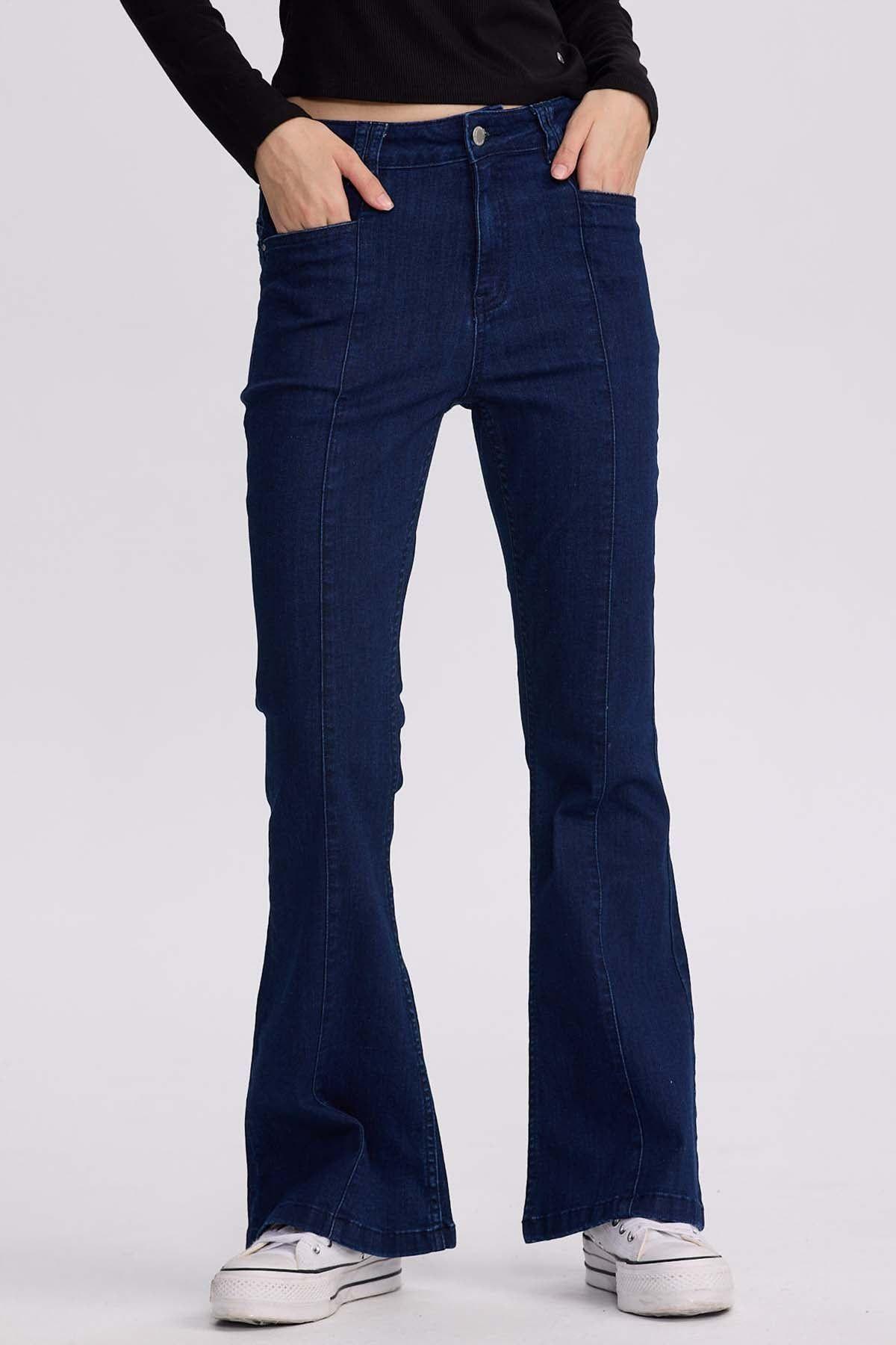 Jeans Mujer Flare Linea Azul Oscuro-0