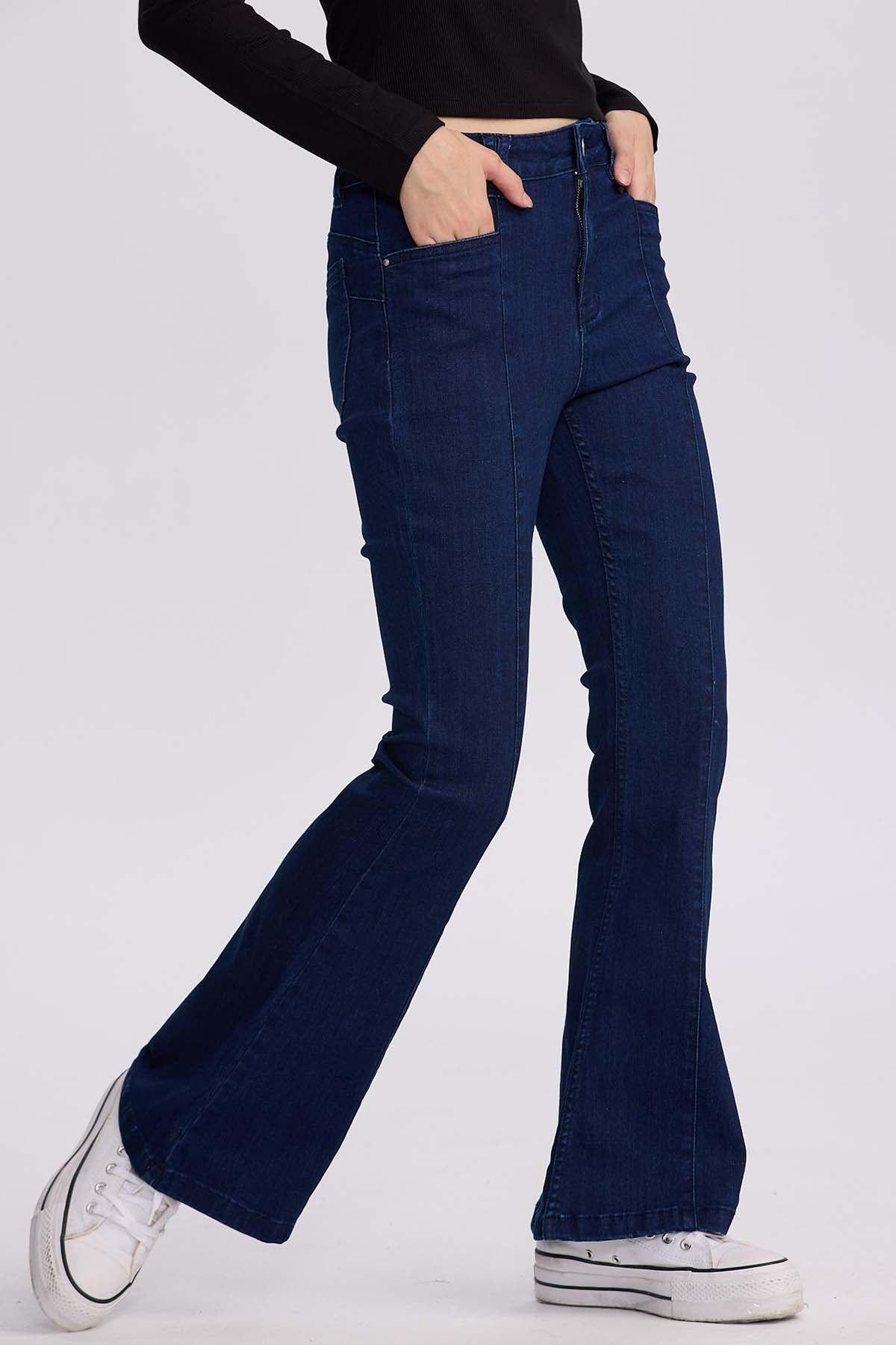 Jeans Mujer Flare Linea Azul Oscuro-1