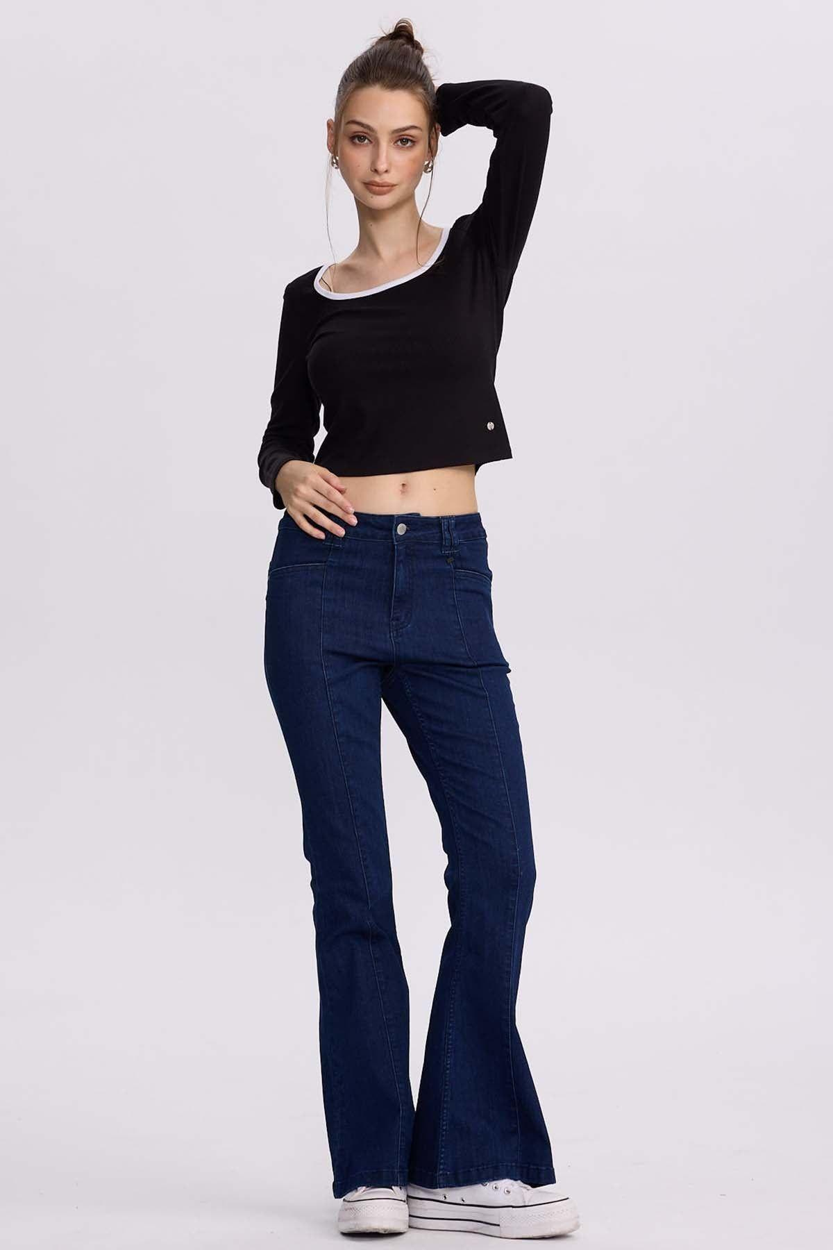 Jeans Mujer Flare Linea Azul Oscuro-3