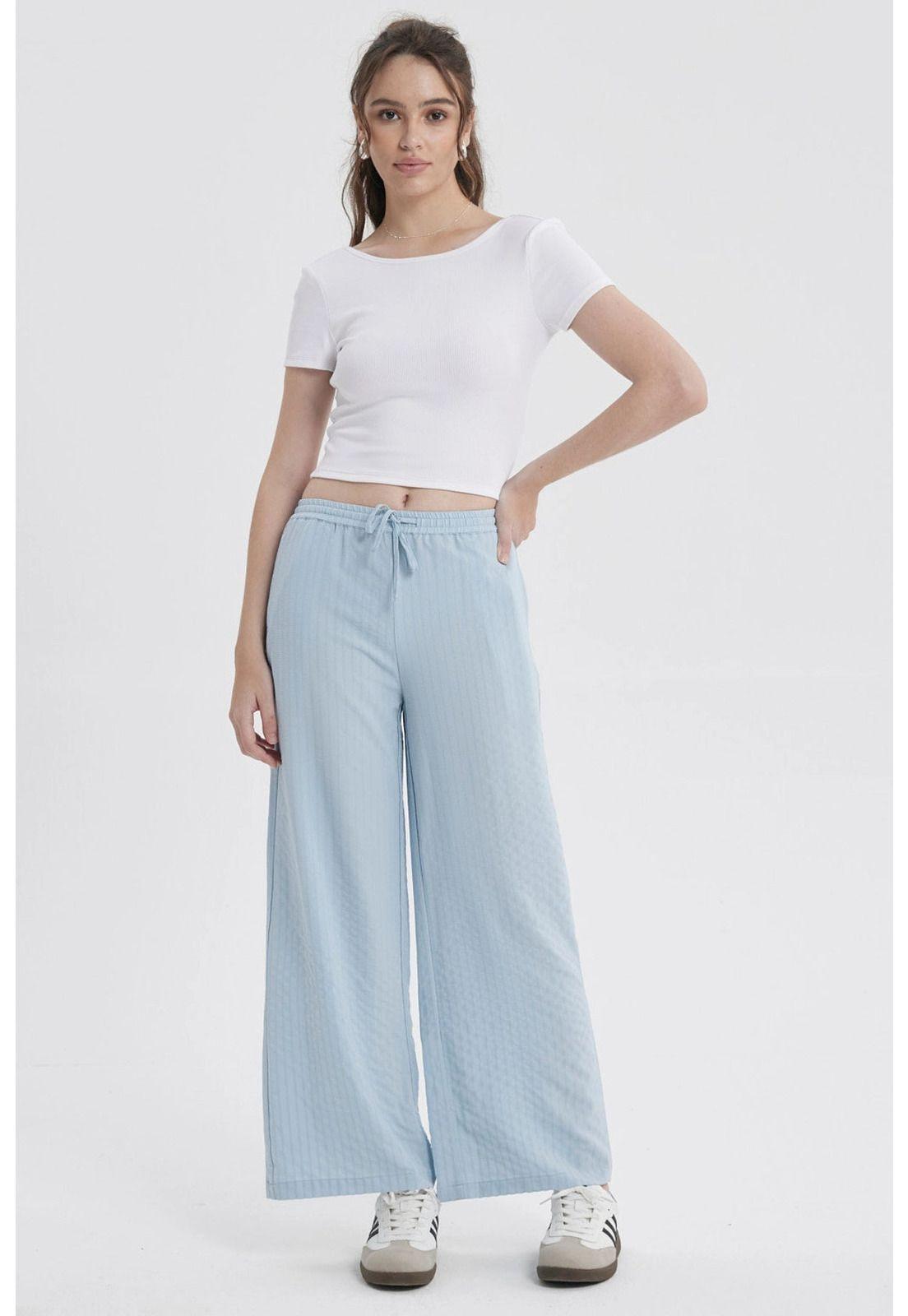 Pantalón Mujer Pretina Celeste-3