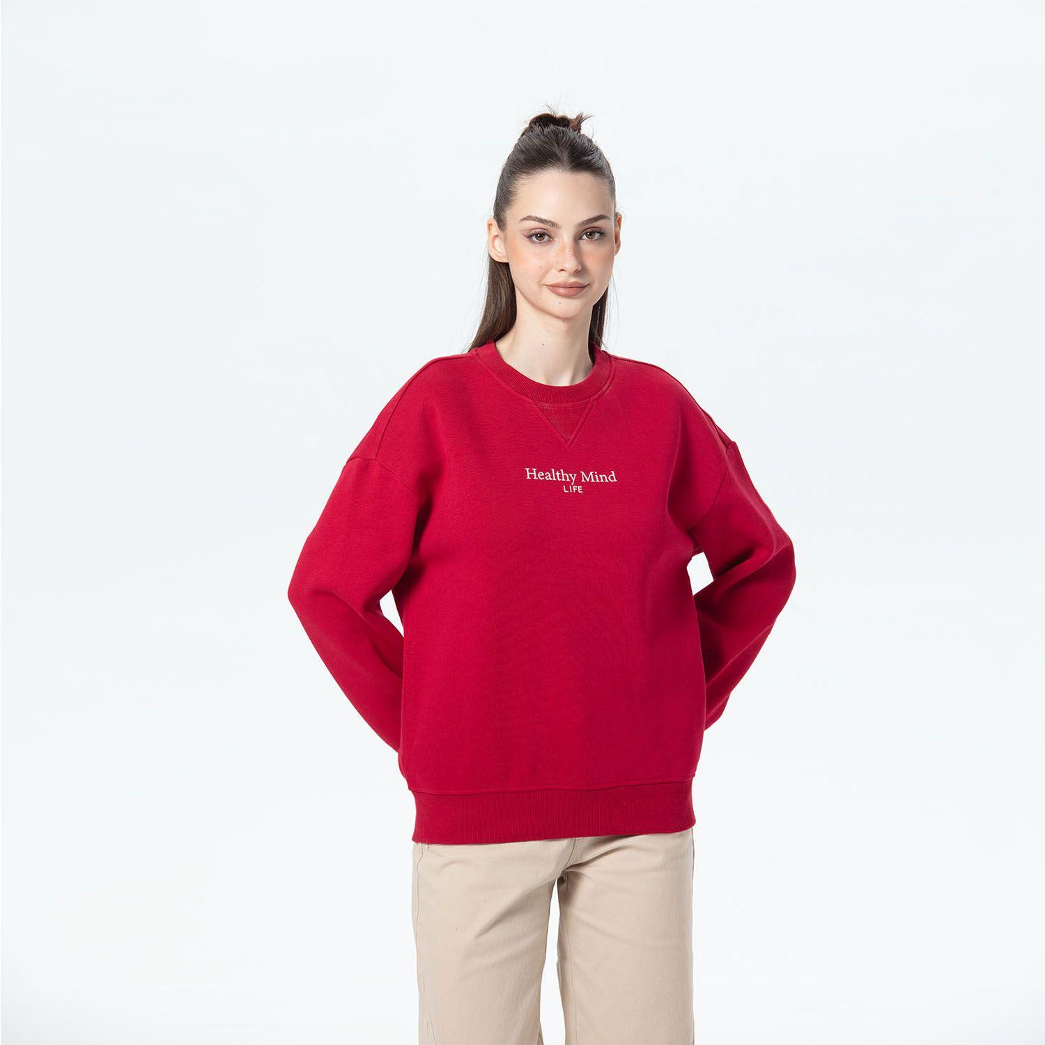 Polerón Mujer Oversize Print Rojo Oscuro-0