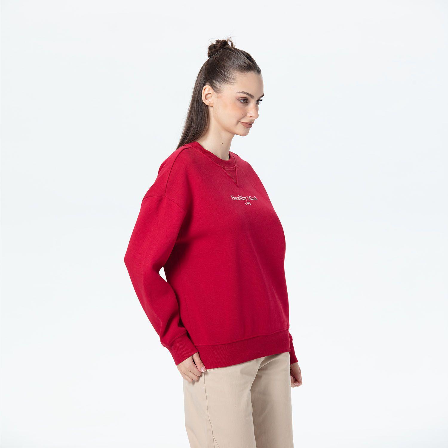 Polerón Mujer Oversize Print Rojo Oscuro-1
