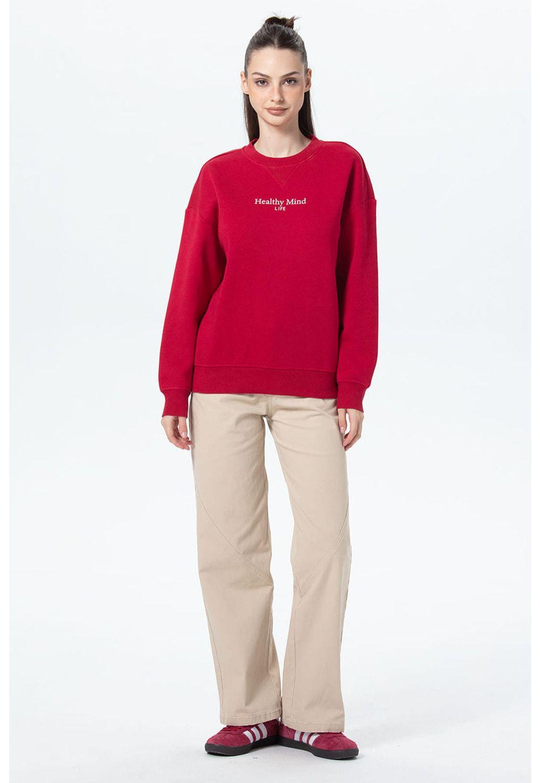 Polerón Mujer Oversize Print Rojo-3