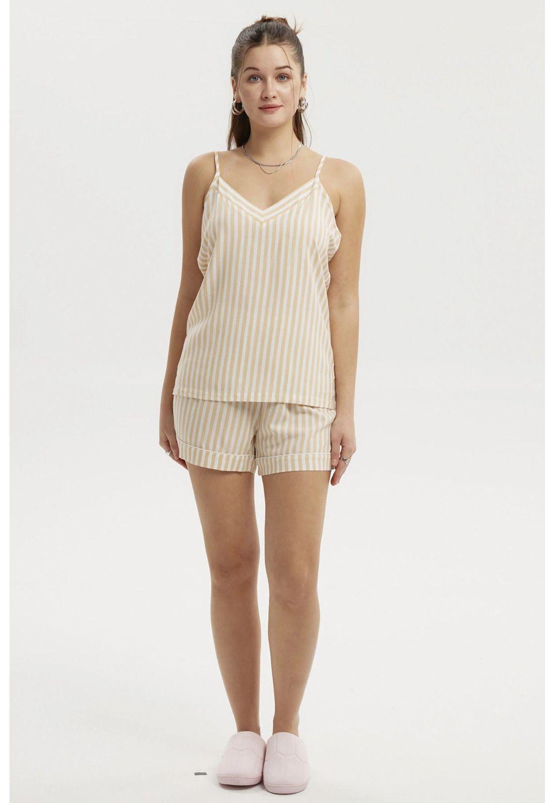 Pijama Mujer Hombro Descubierto Beige-0