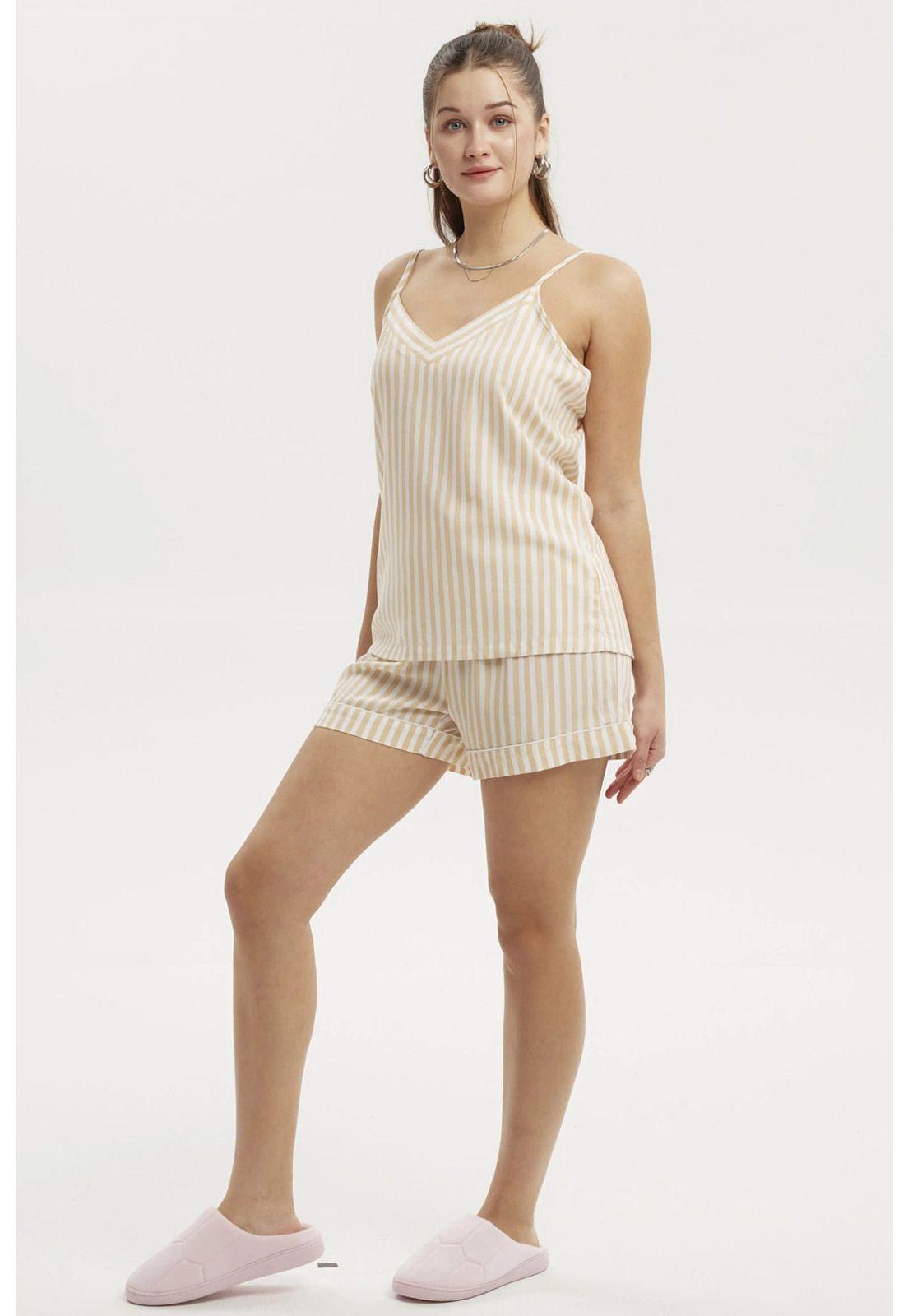 Pijama Mujer Hombro Descubierto Beige-1