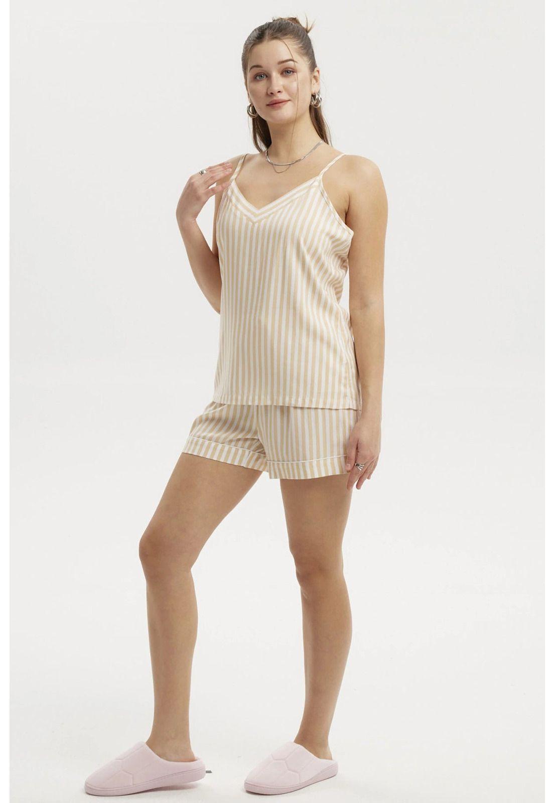 Pijama Mujer Hombro Descubierto Beige-3