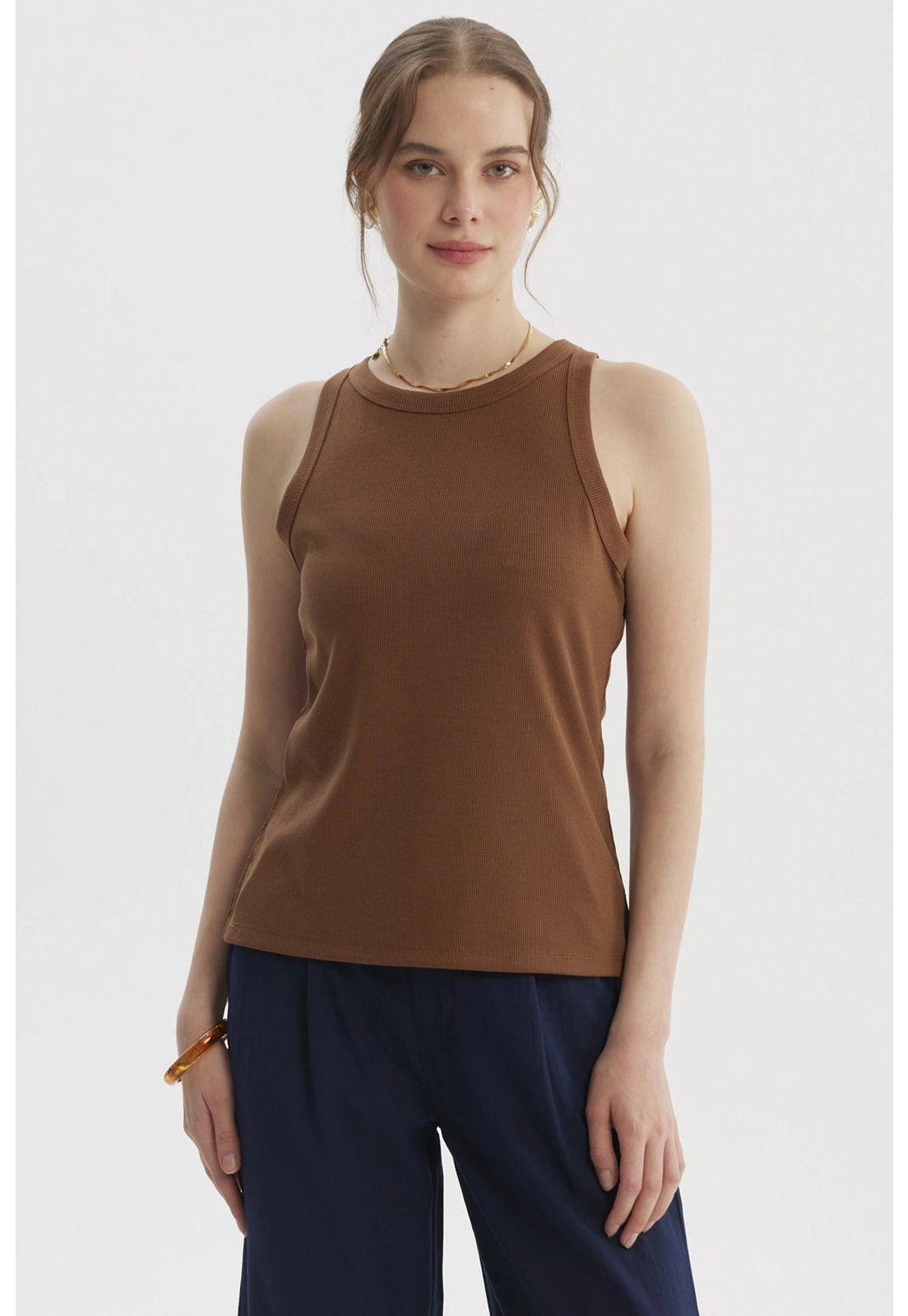 Polera Mujer Con Bote Pabilo Rib Café-0