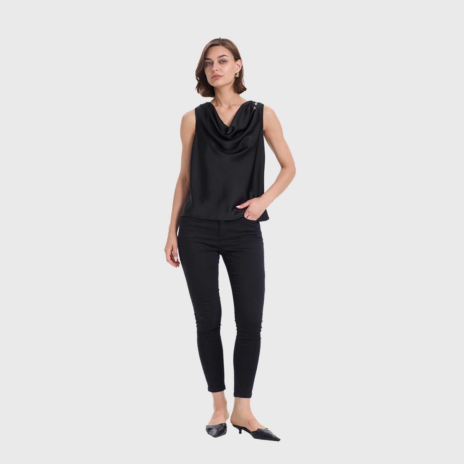 Blusa Mujer Drapeado Satinada Negro Fashion's Park-3