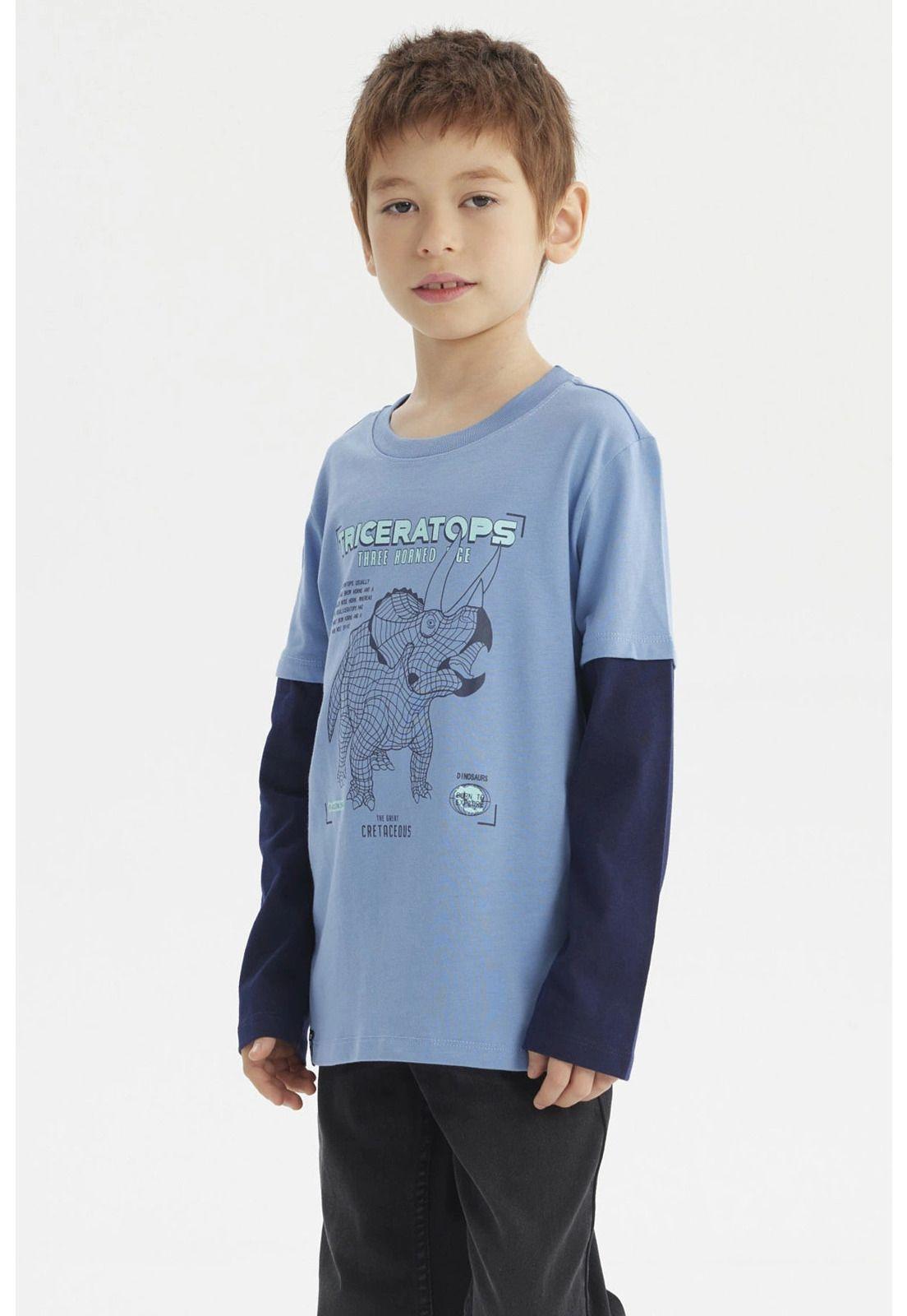 Polera Niño Básica Print Azul Claro-1